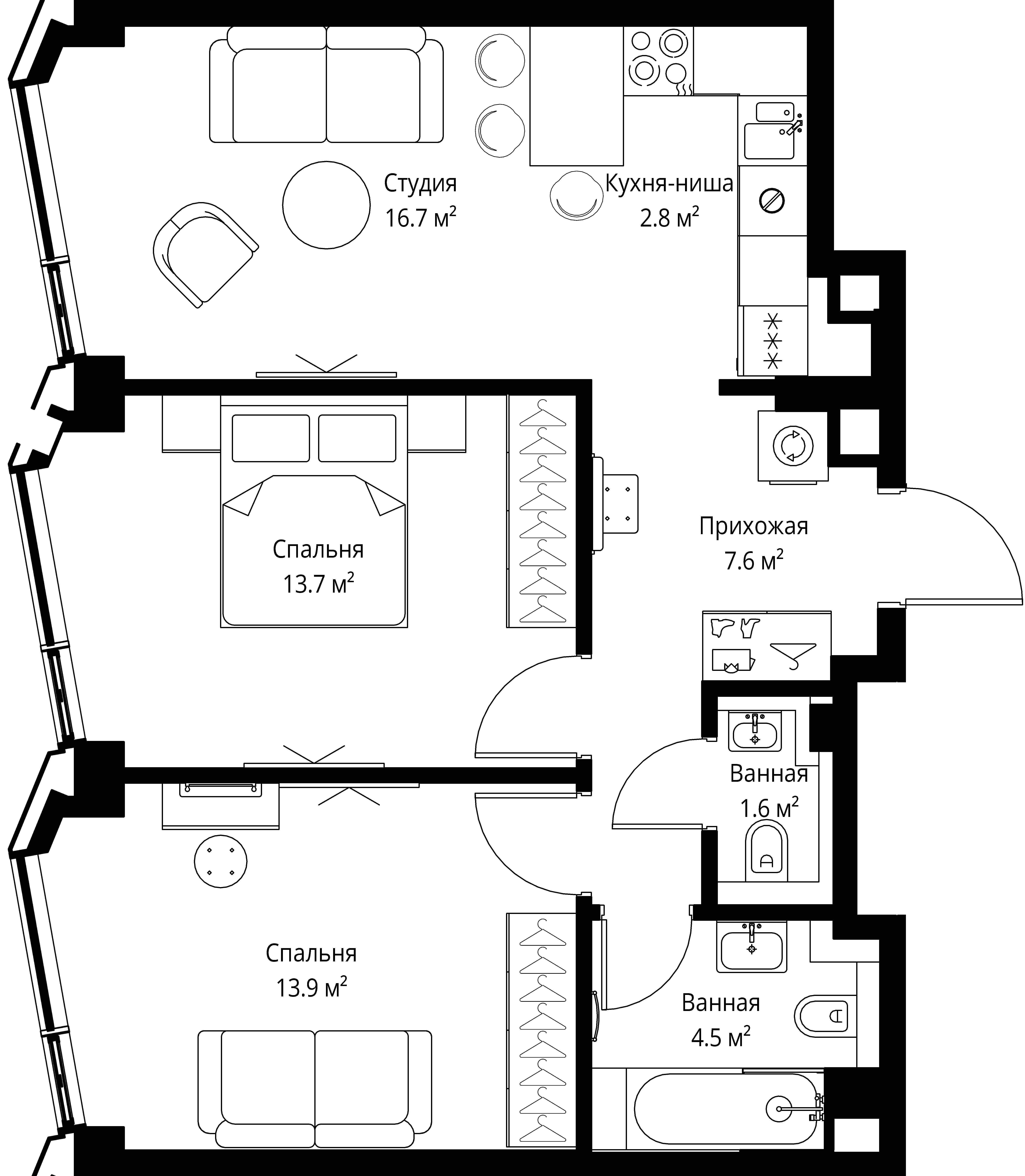 2-комнатная, 60,8 м² — 41 465 904 ₽