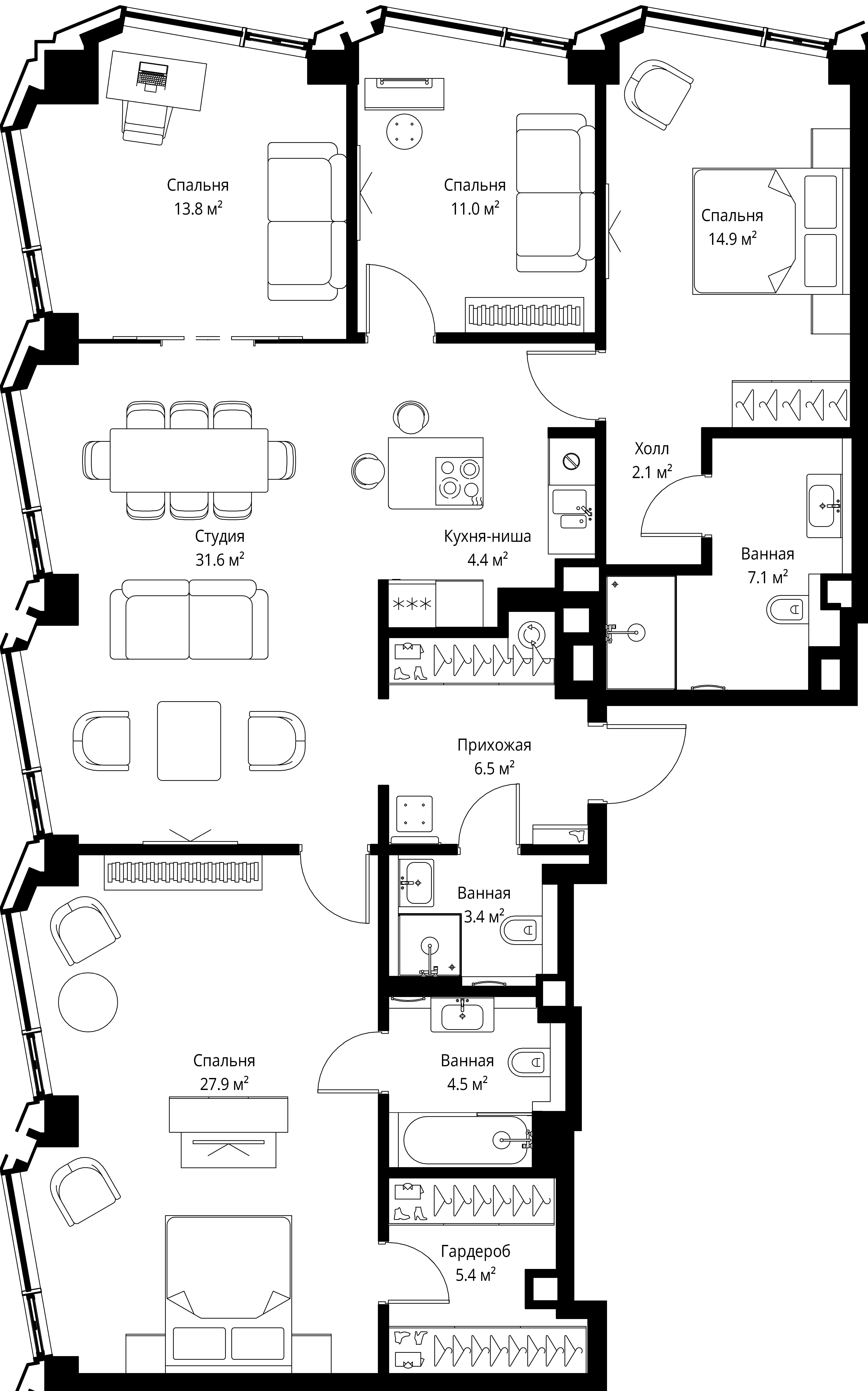 4-комнатная, 132,6 м² — 90 333 087 ₽