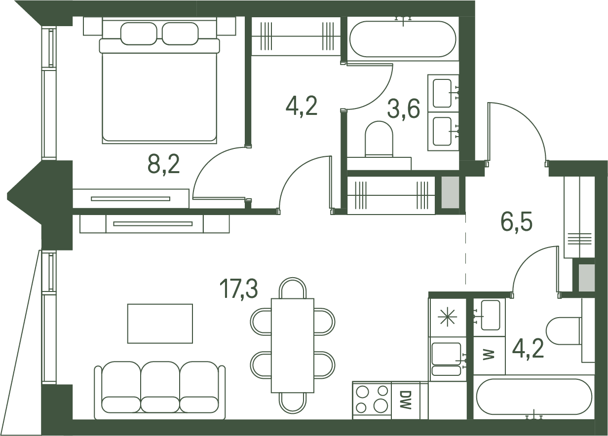 1-комнатная, 44 м² — 35 059 200 ₽