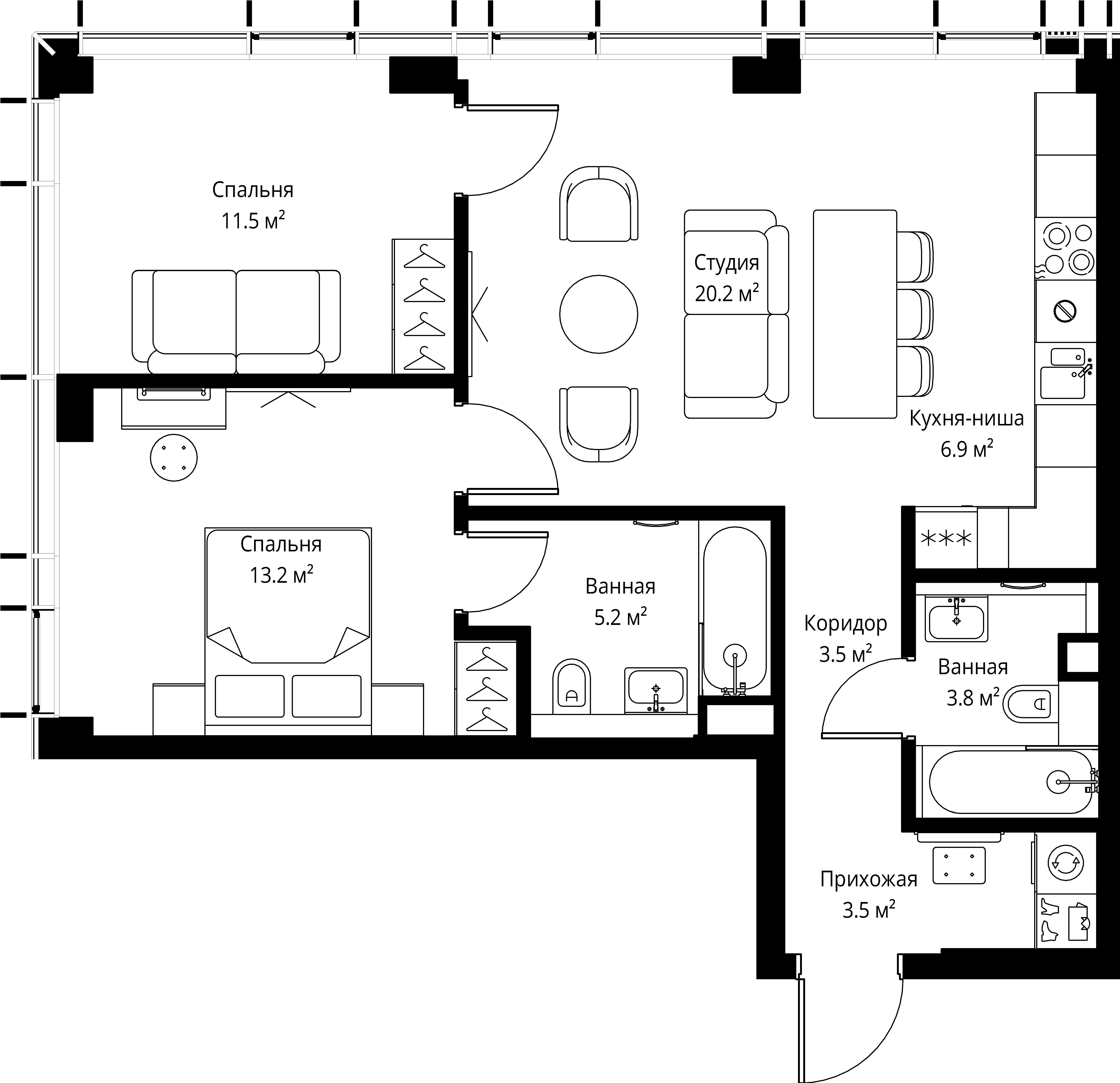 2-комнатная, 67,8 м² — 44 314 080 ₽