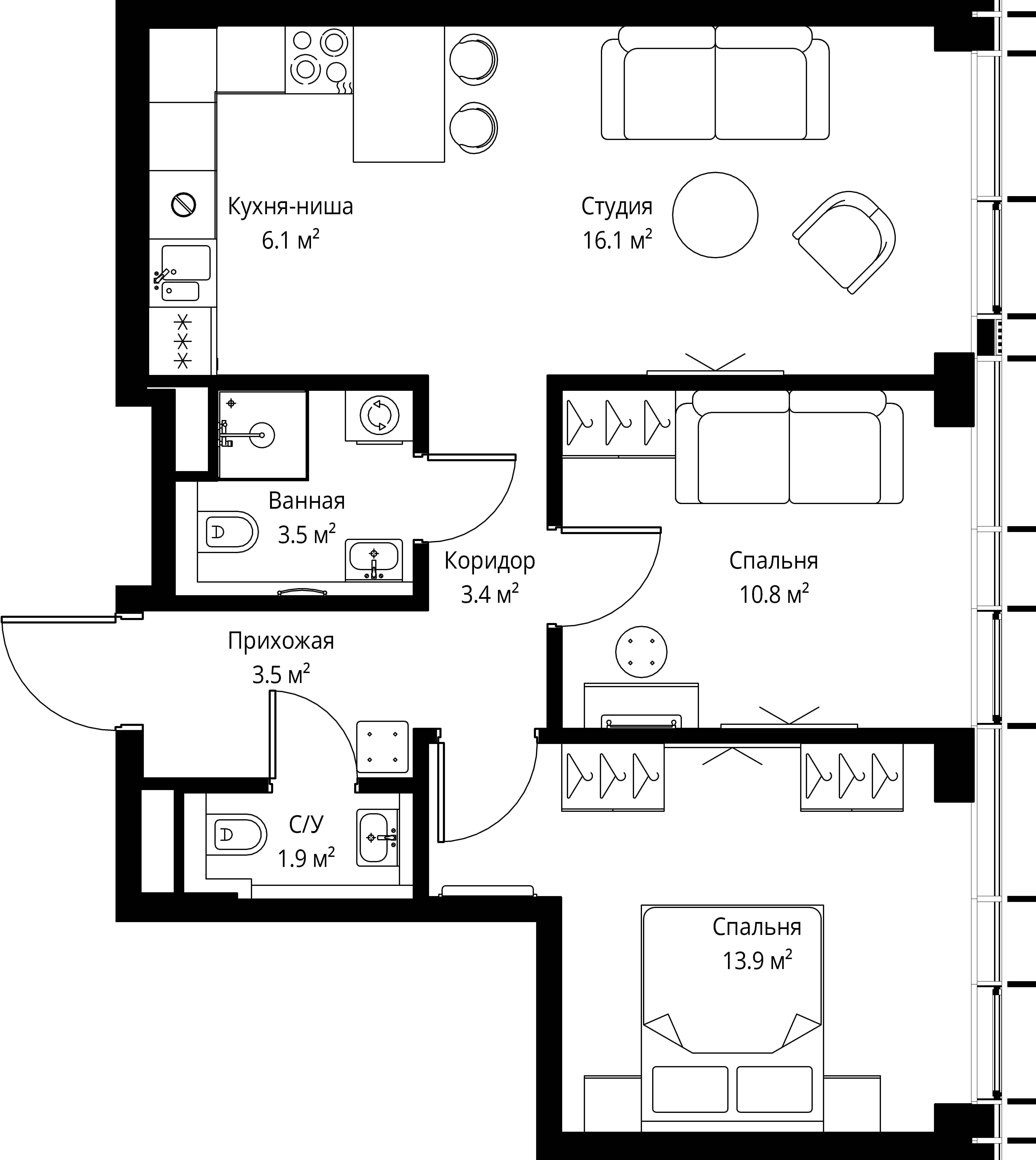 2-комнатная, 59,2 м² — 38 119 472 ₽
