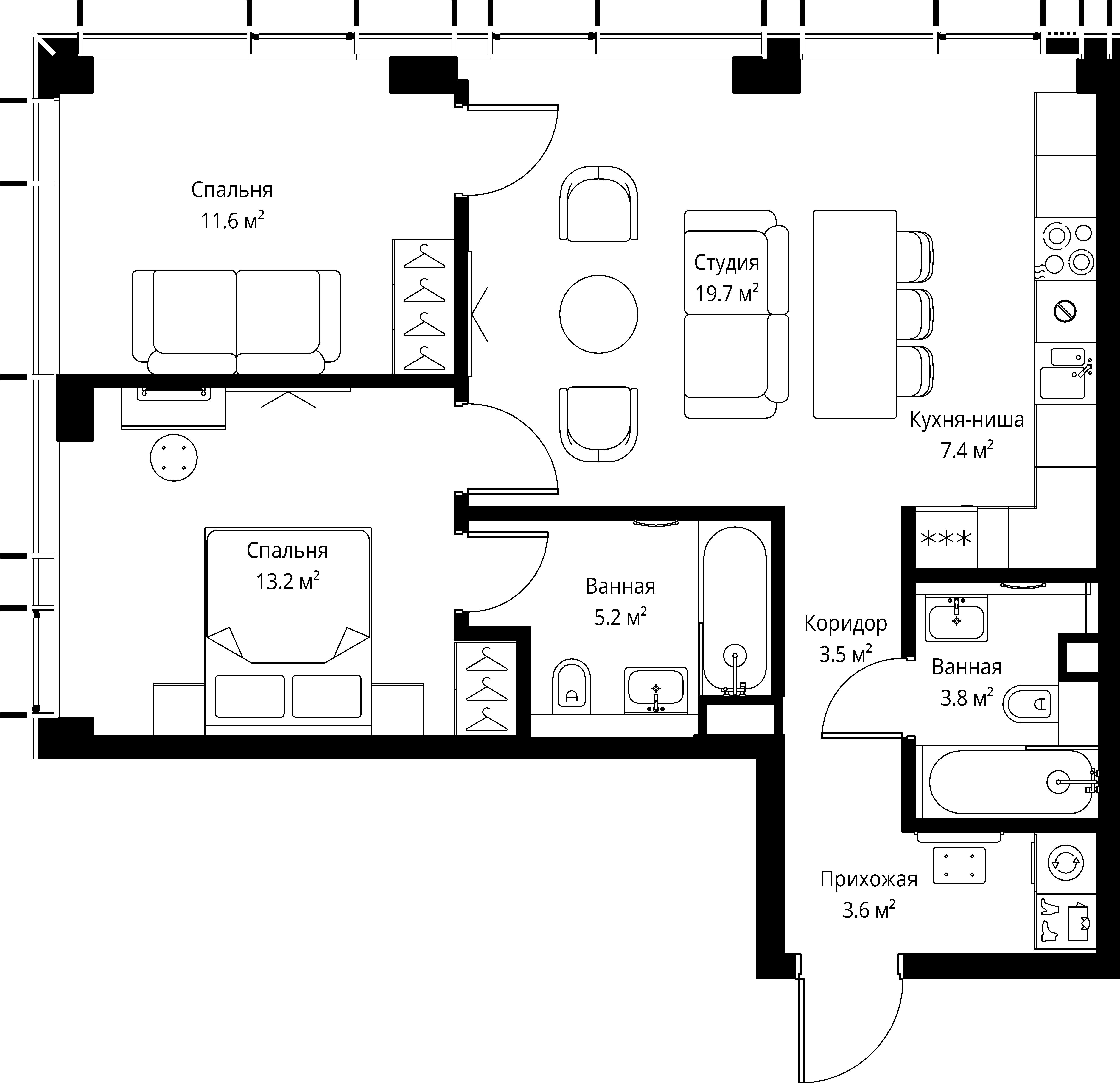 2-комнатная, 68 м² — 44 651 520 ₽