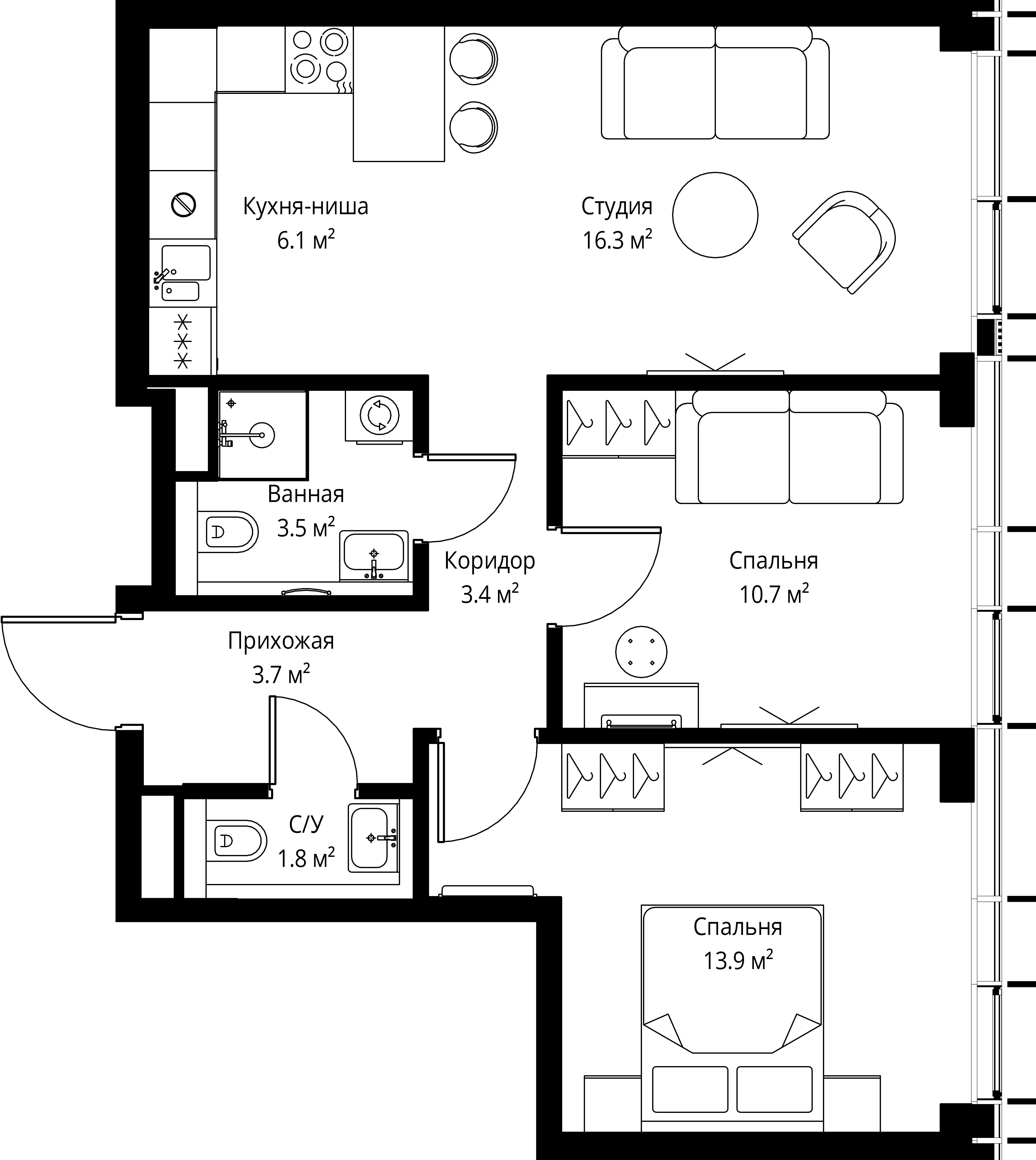 2-комнатная, 59,4 м² — 39 173 706 ₽