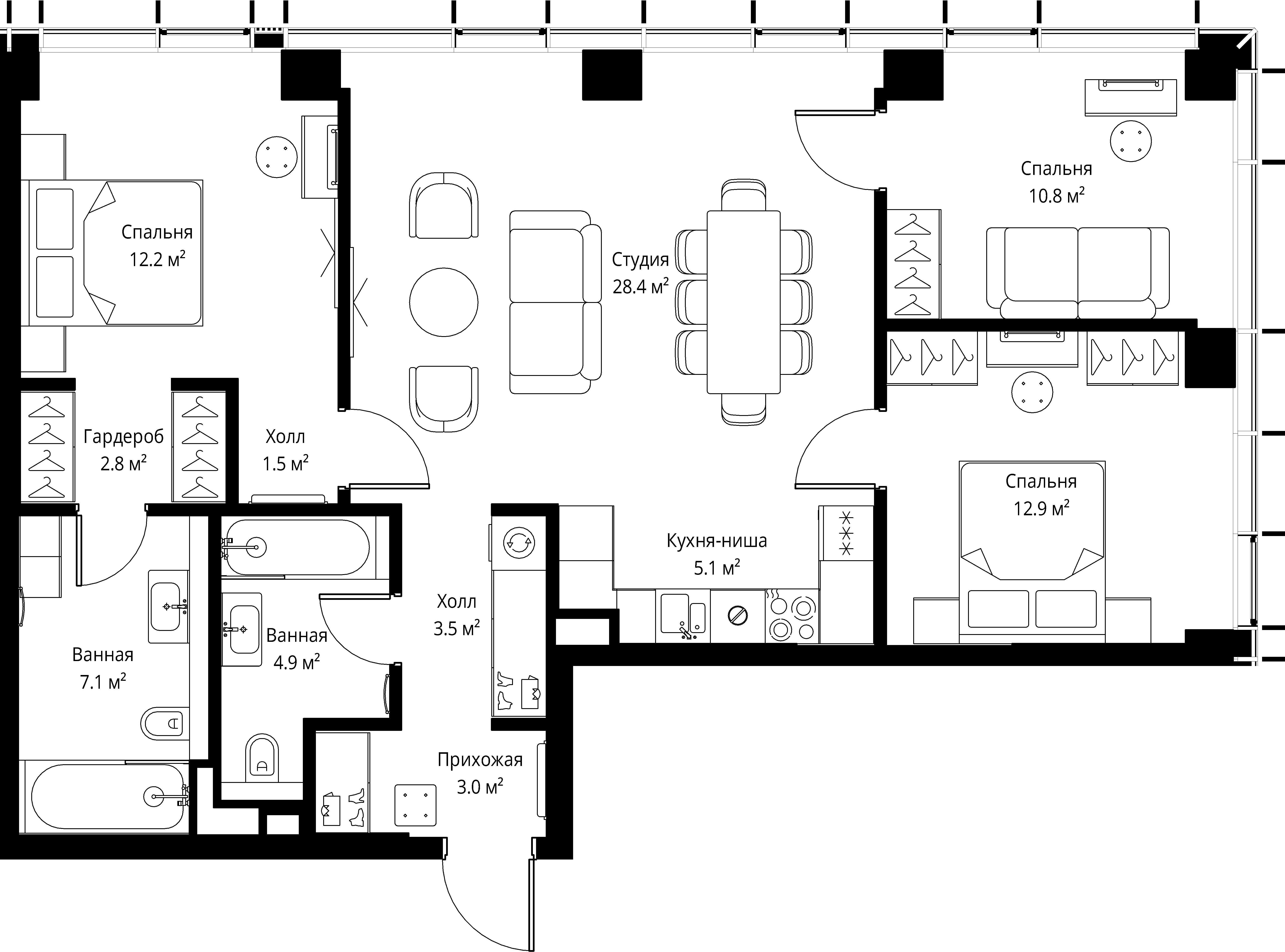 3-комнатная, 92,2 м² — 51 205 114 ₽