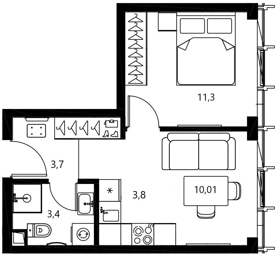1-комнатная, 32,27 м² — 34 850 000 ₽