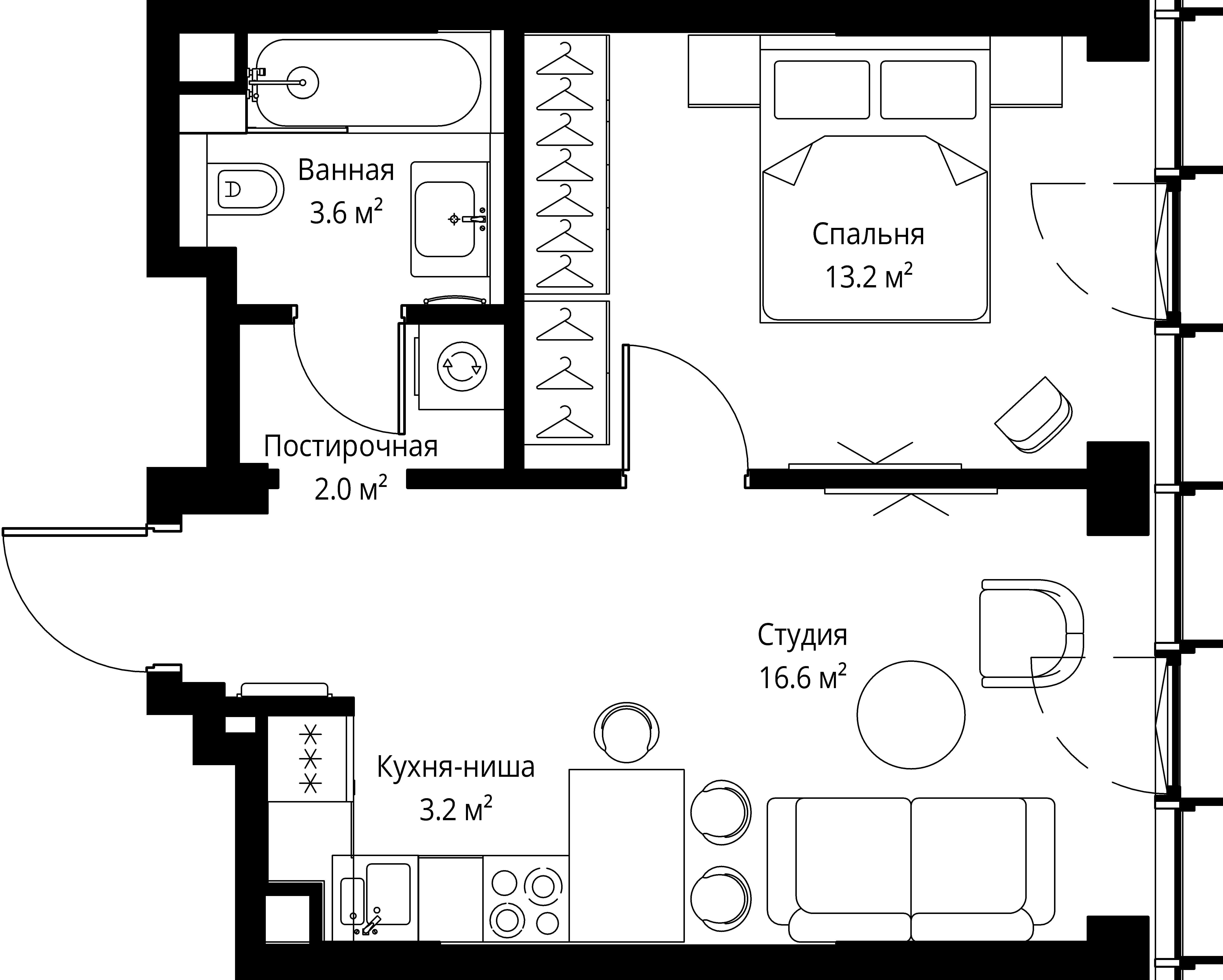 1-комнатная, 38,6 м² — 29 886 629 ₽