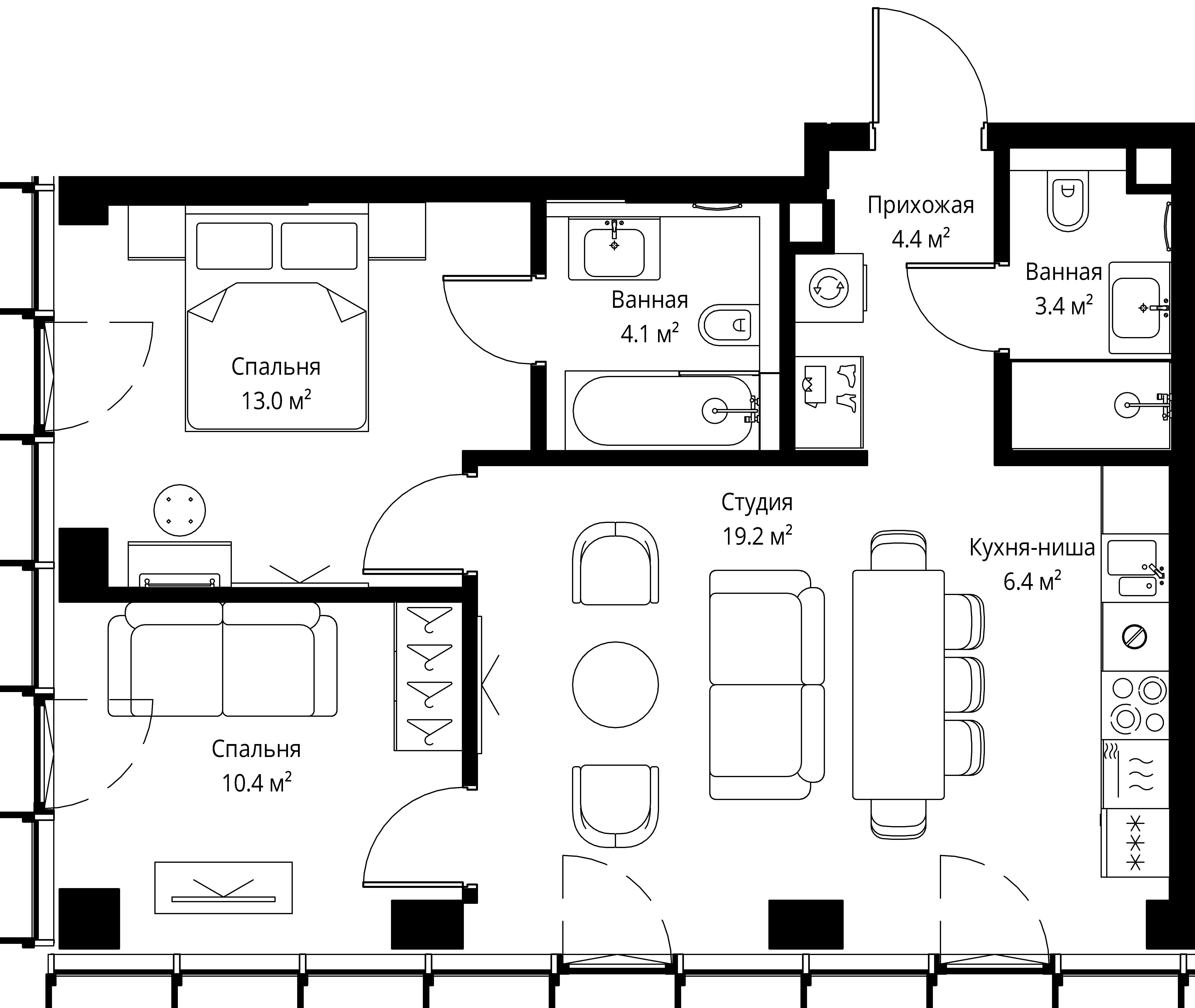 2-комнатная, 60,9 м² — 42 529 210 ₽