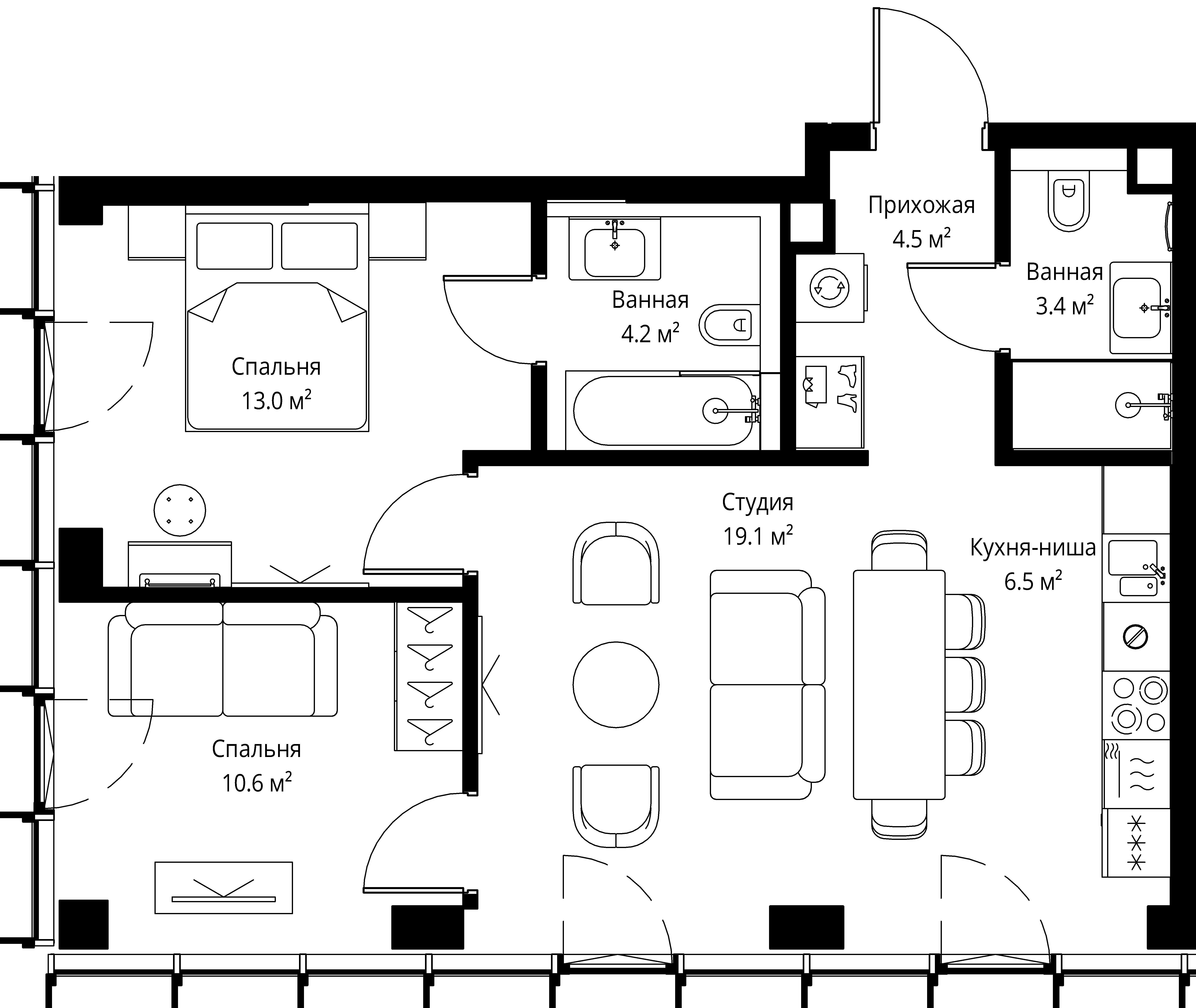 2-комнатная, 61,3 м² — 42 919 195 ₽