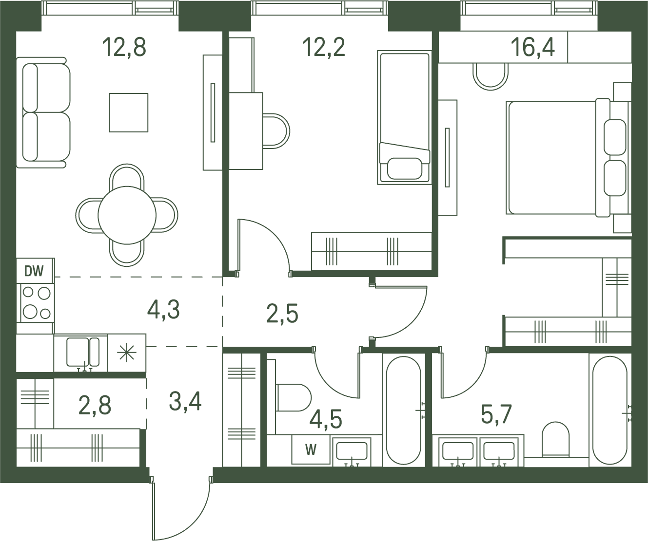 2-комнатная, 64,6 м² — 45 743 260 ₽