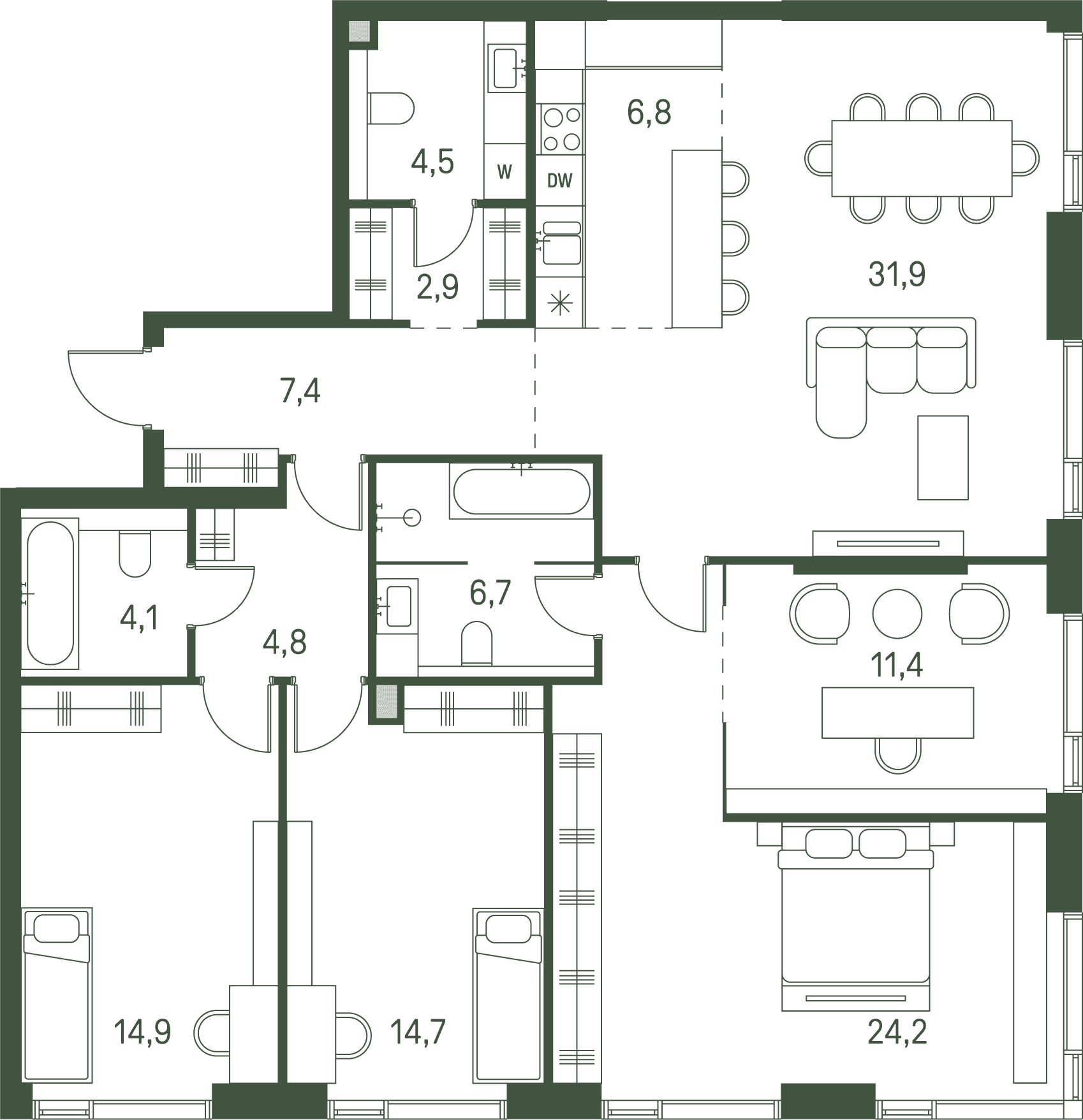 3-комнатная, 134,3 м² — 96 319 960 ₽