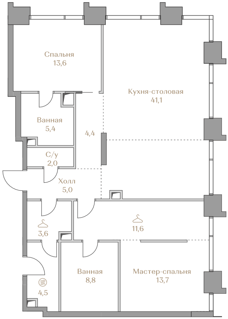 2-комнатная, 113,7 м² — 248 613 000 ₽