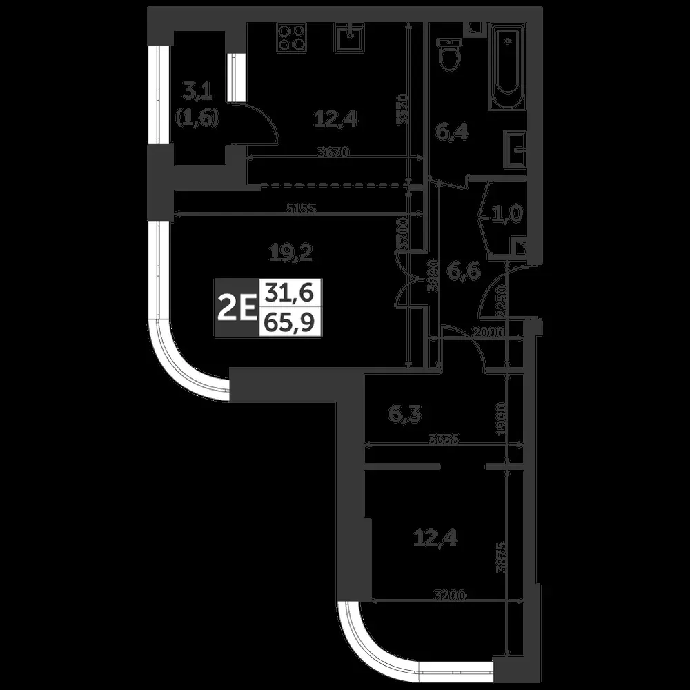 2-комнатная, 65,9 м² — 42 392 086 ₽