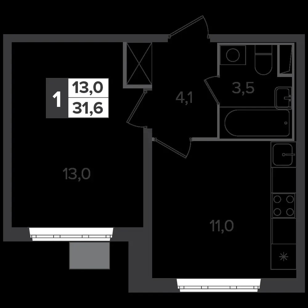 1-комнатная, 31,5 м² — 9 414 090 ₽