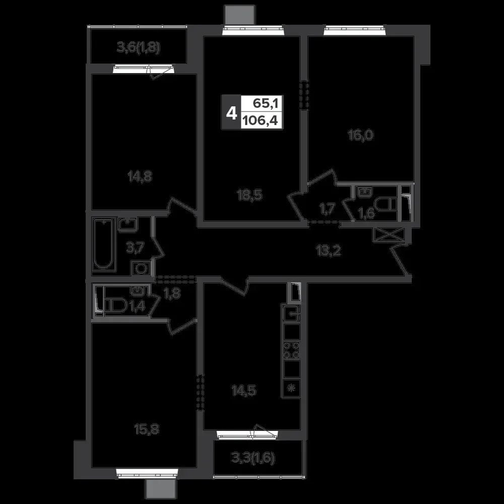 4-комнатная, 106,1 м² — 22 681 528 ₽