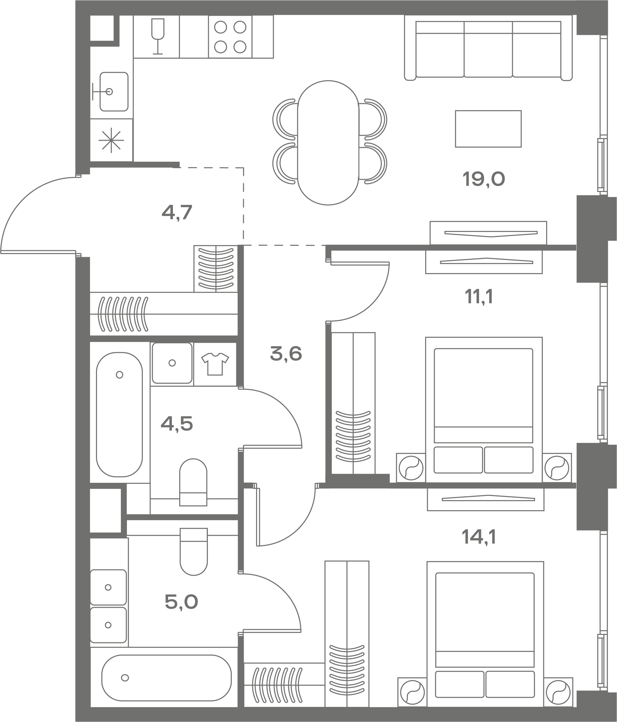 2-комнатная, 62 м² — 46 295 400 ₽