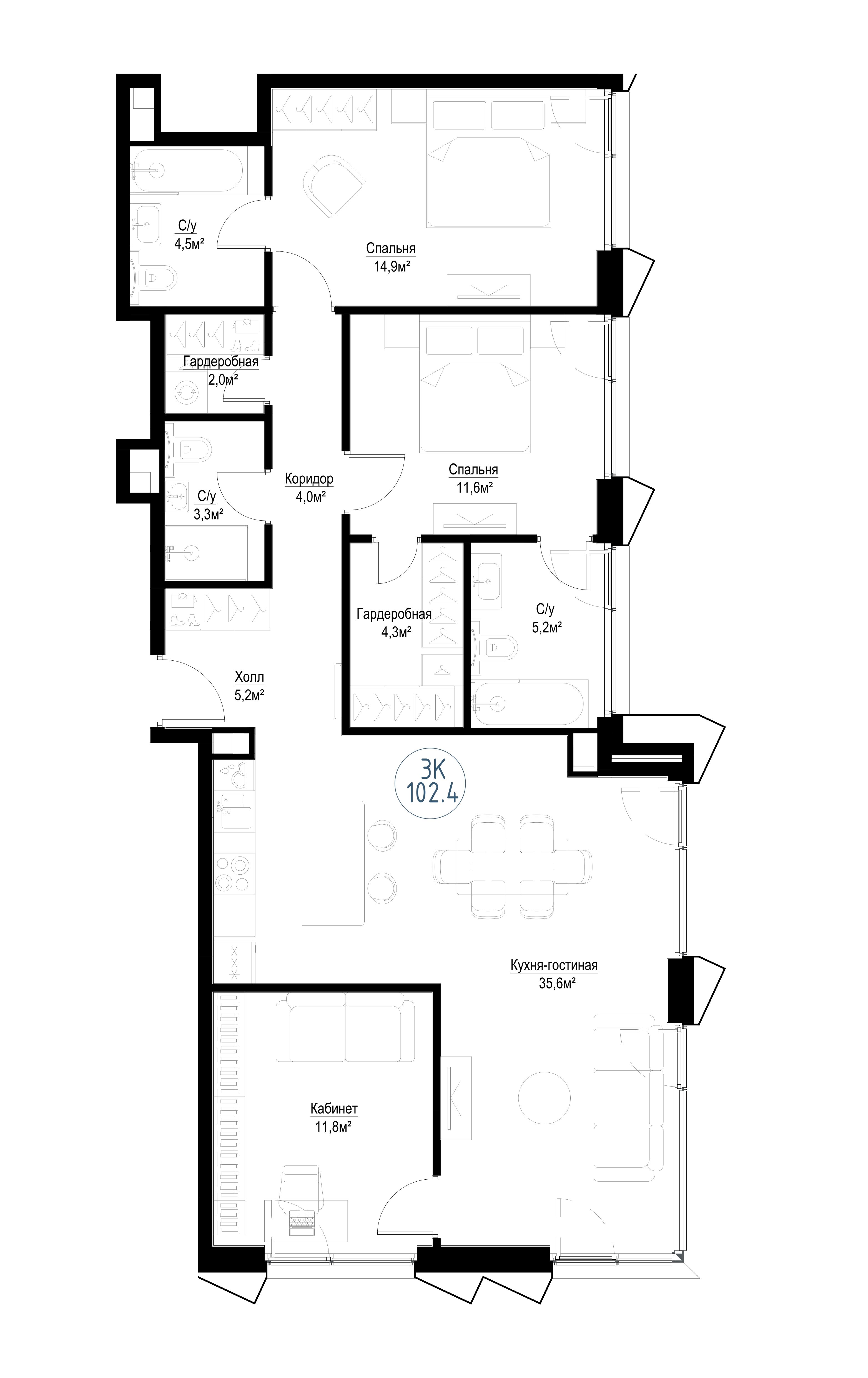 4-комнатная, 100 м² — 43 497 600 ₽