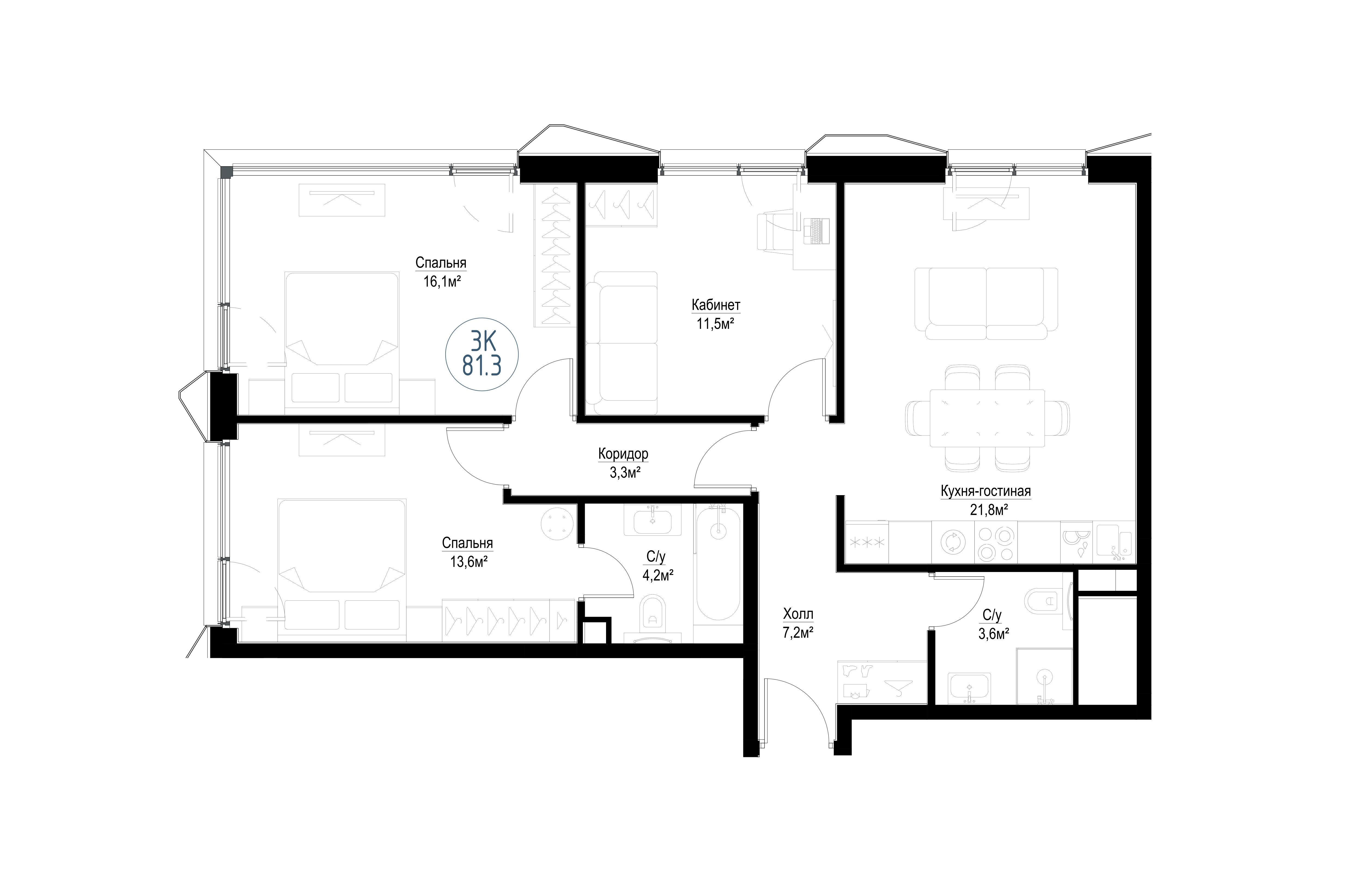 3-комнатная, 79,3 м² — 35 529 572 ₽