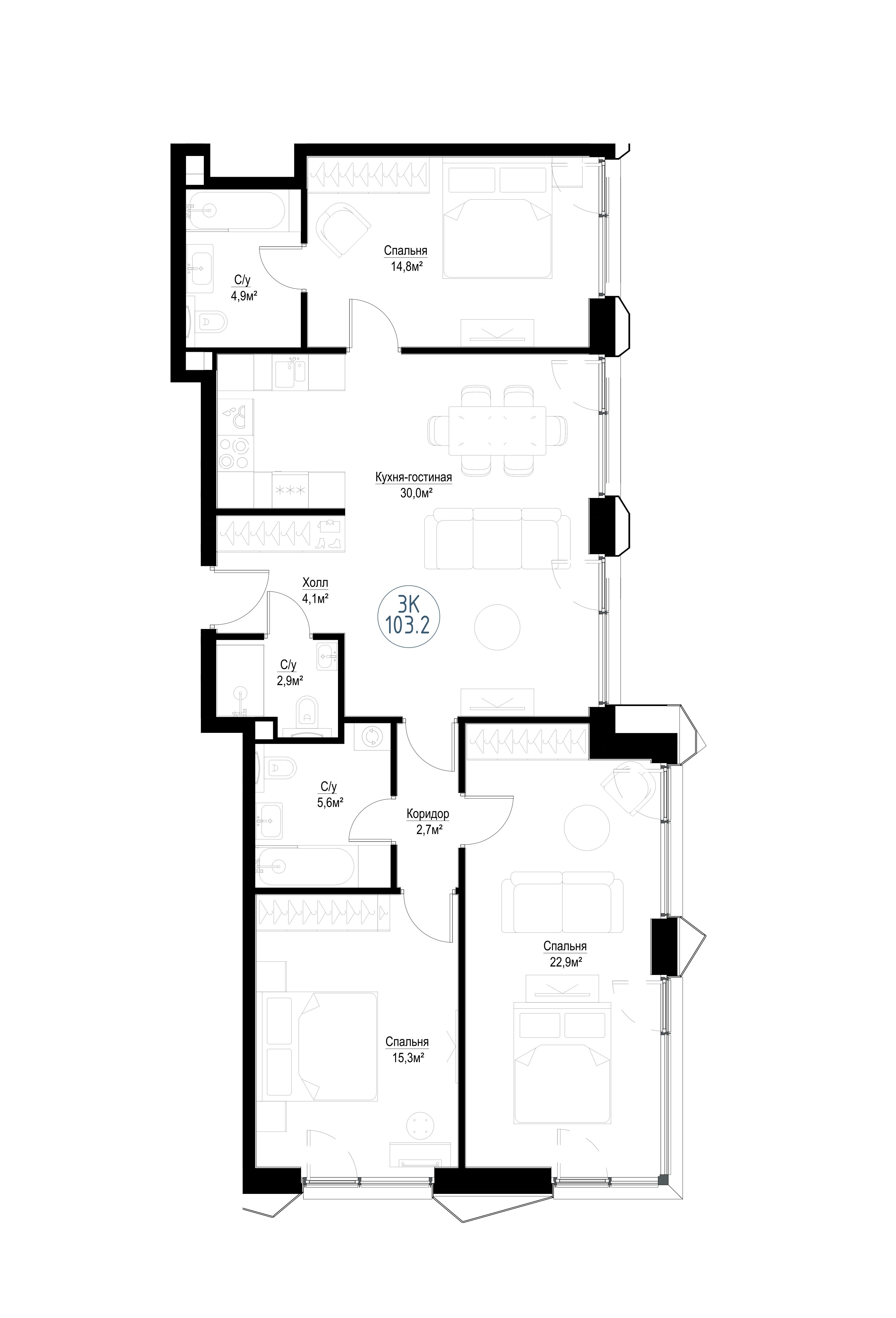 4-комнатная, 101,2 м² — 41 878 179 ₽