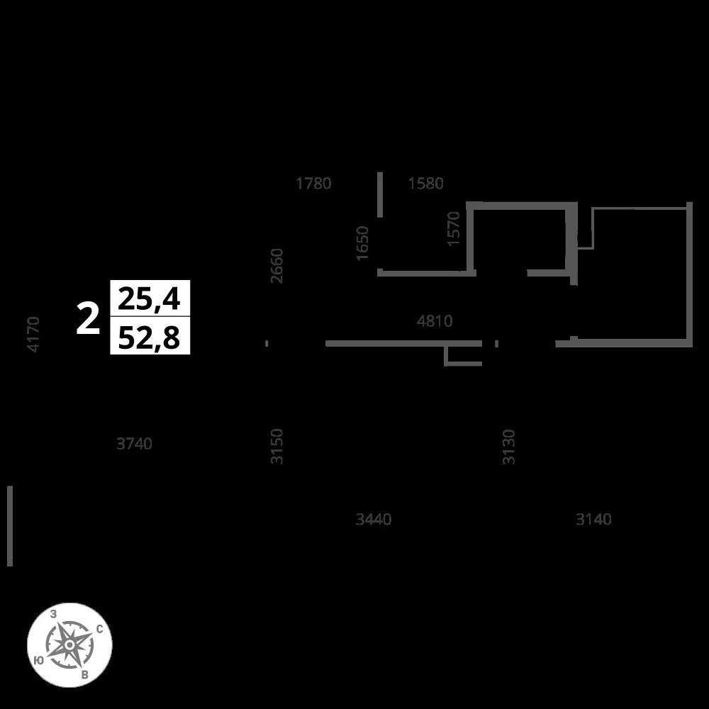 2-комнатная, 52,8 м² — 15 909 960 ₽