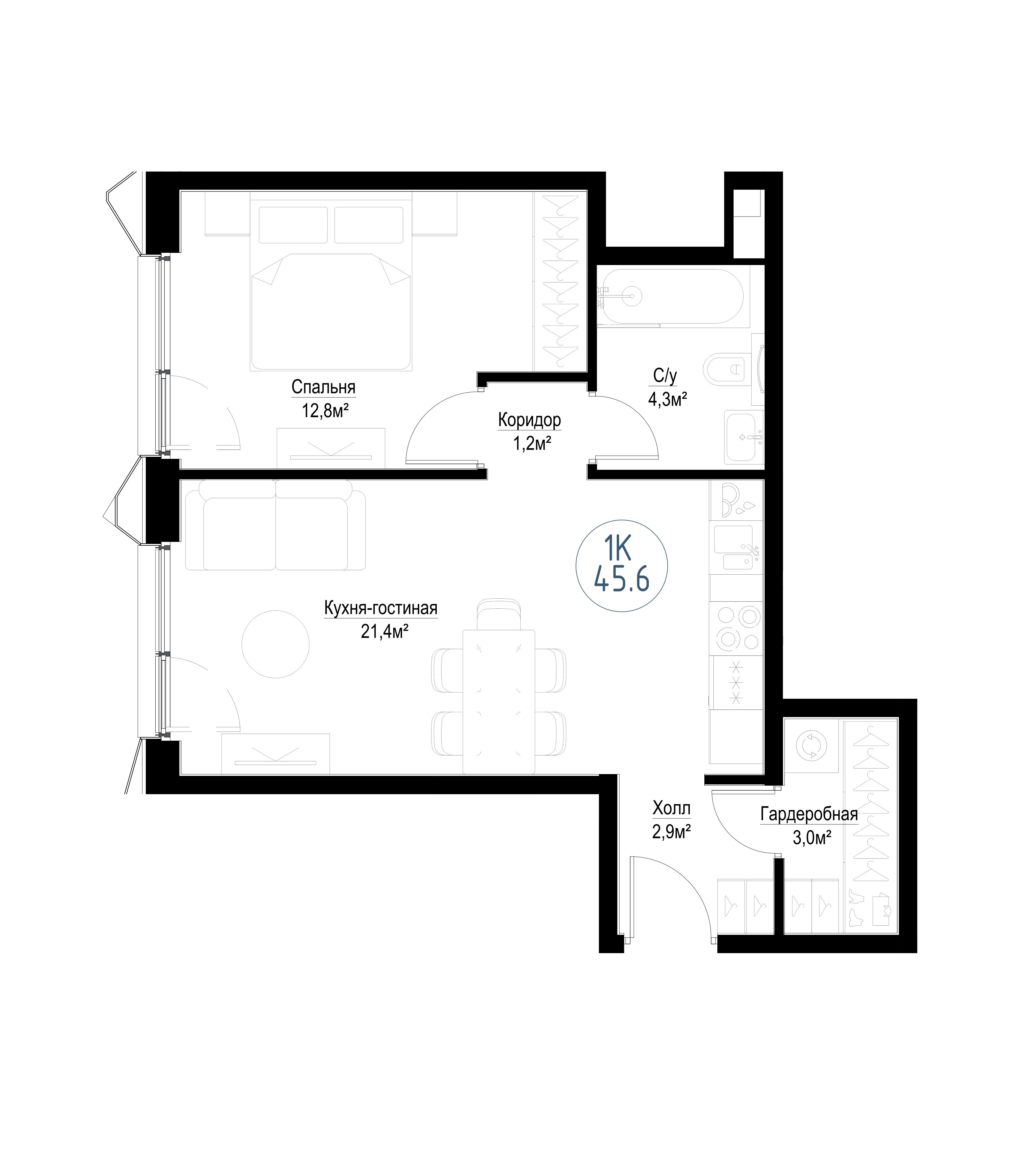 1-комнатная, 44,8 м² — 24 803 968 ₽