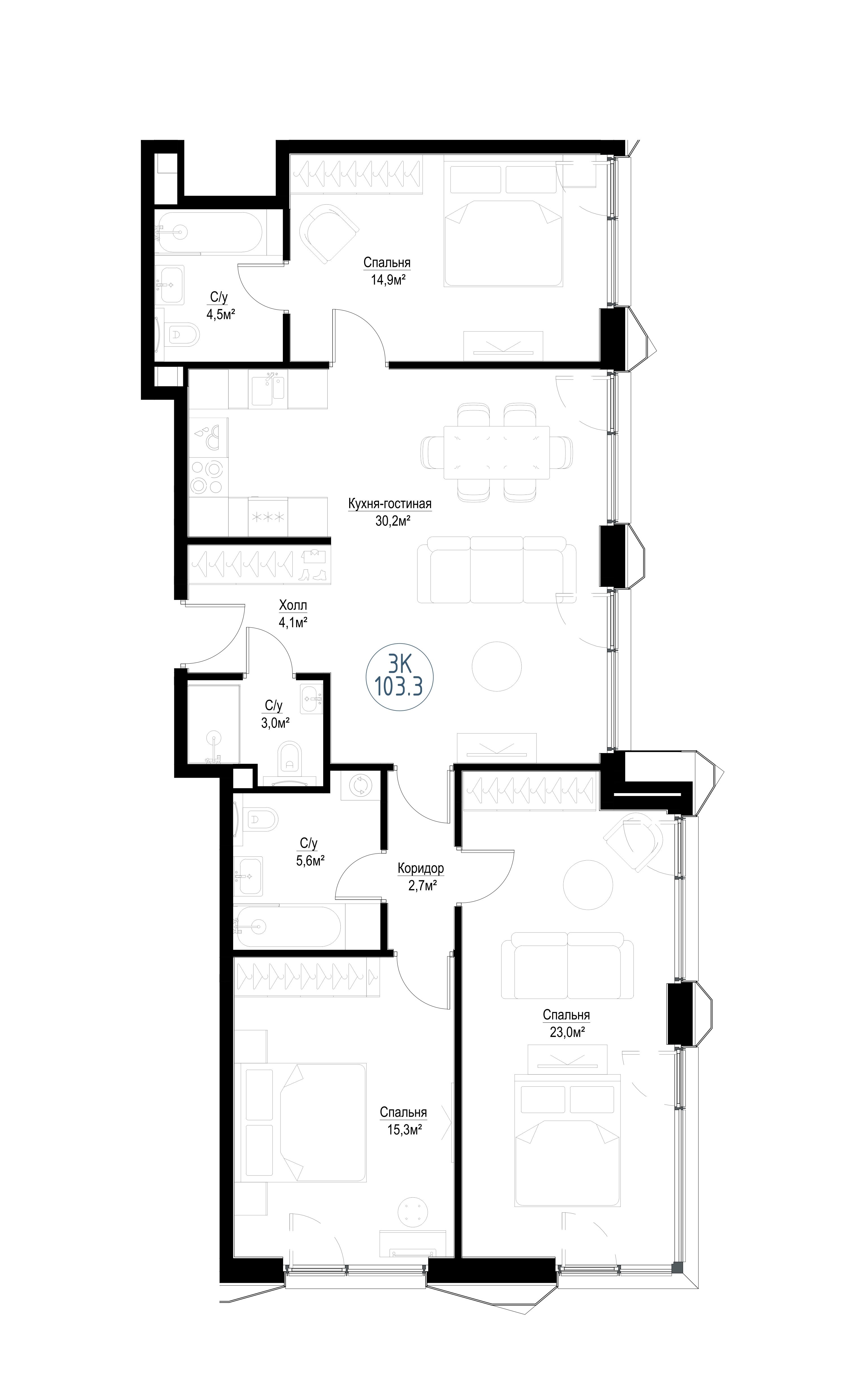 4-комнатная, 101,3 м² — 43 718 243 ₽