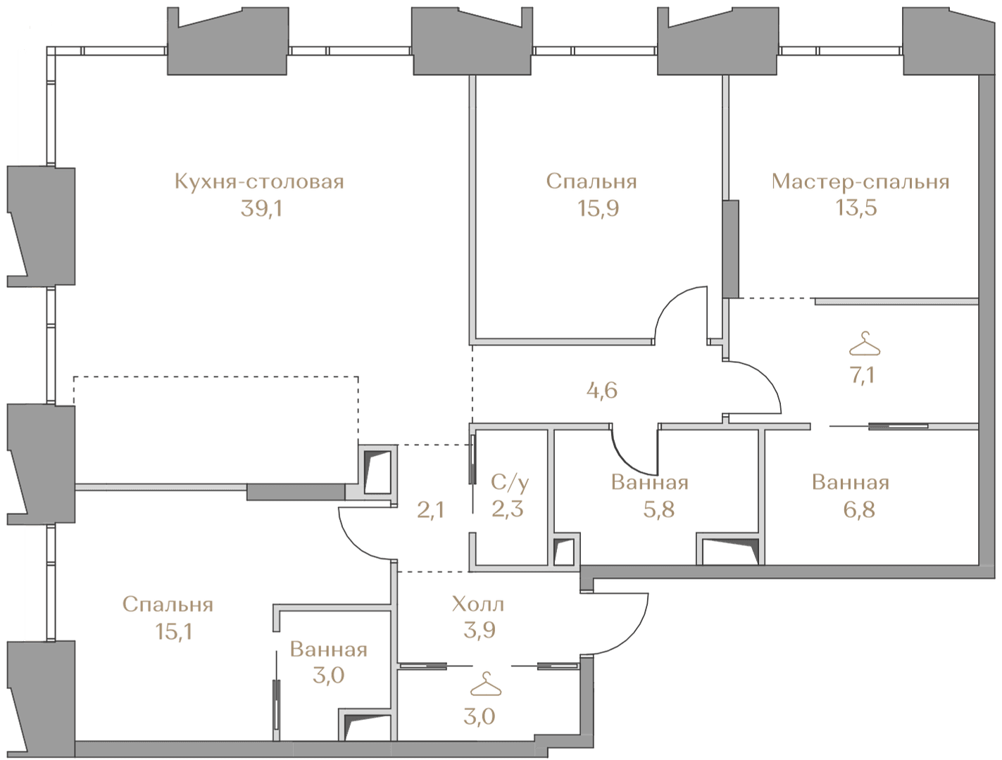 3-комнатная, 122,2 м² — 206 104 000 ₽