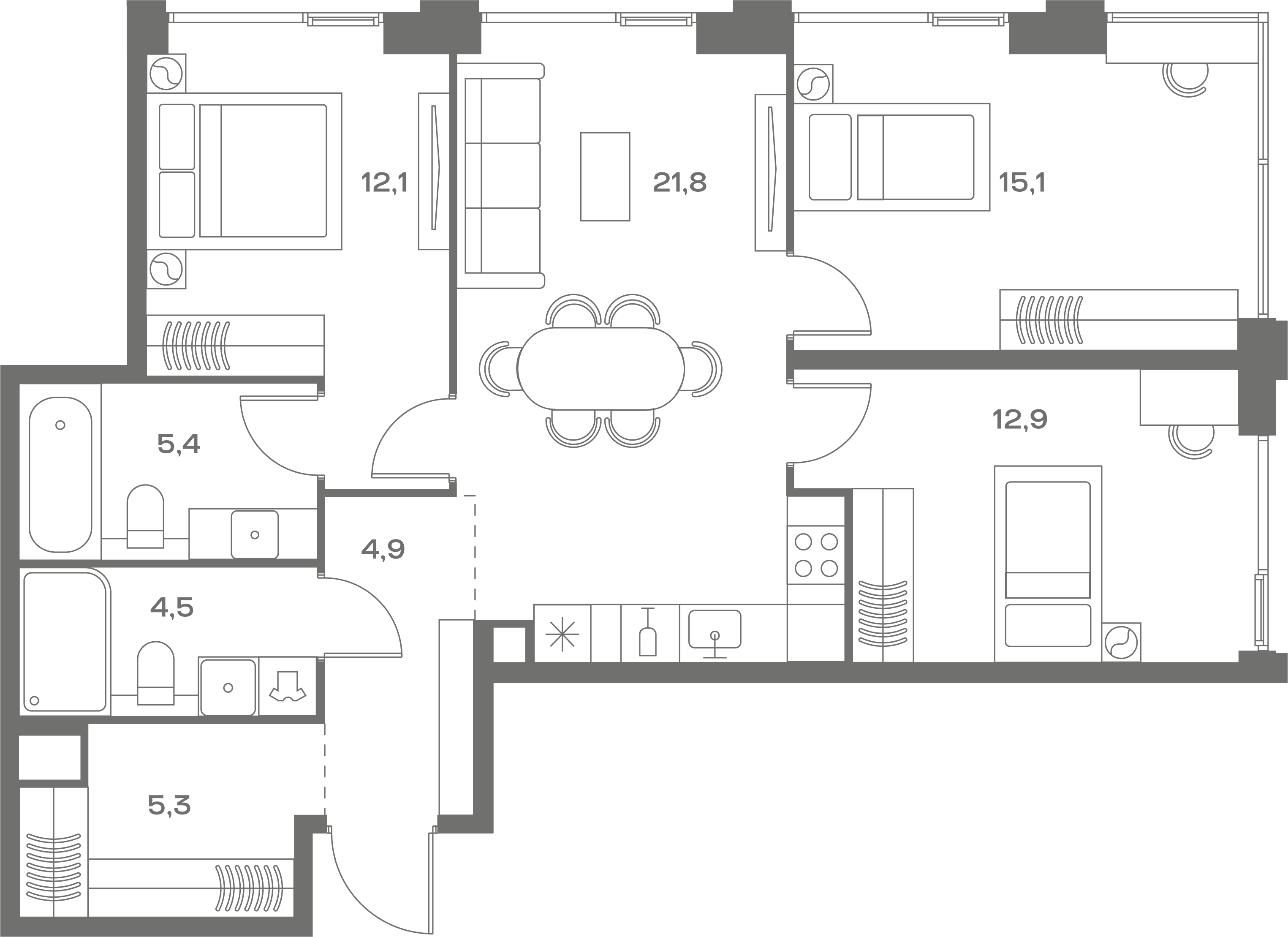 3-комнатная, 82 м² — 50 700 600 ₽