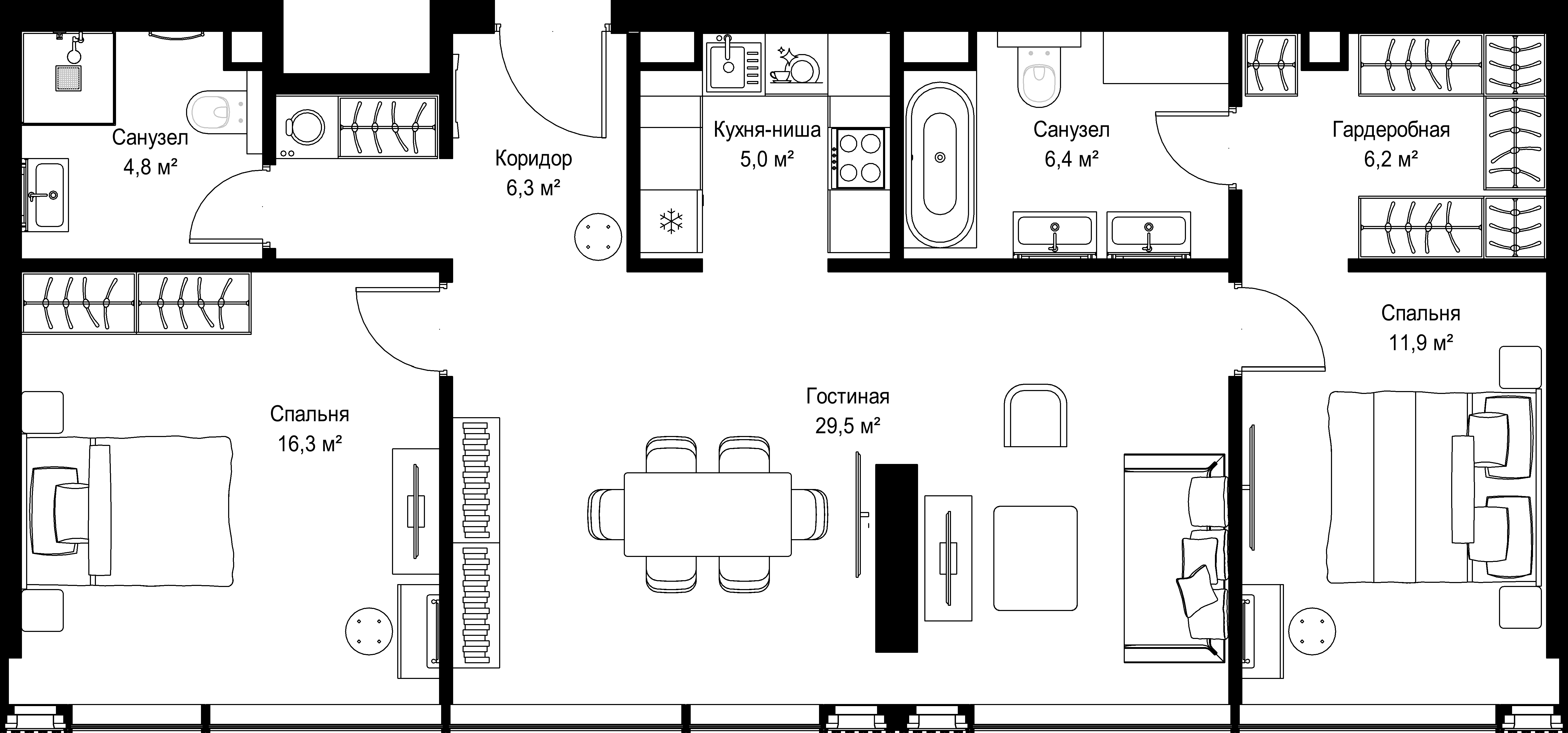 2-комнатная, 86,4 м² — 82 099 008 ₽