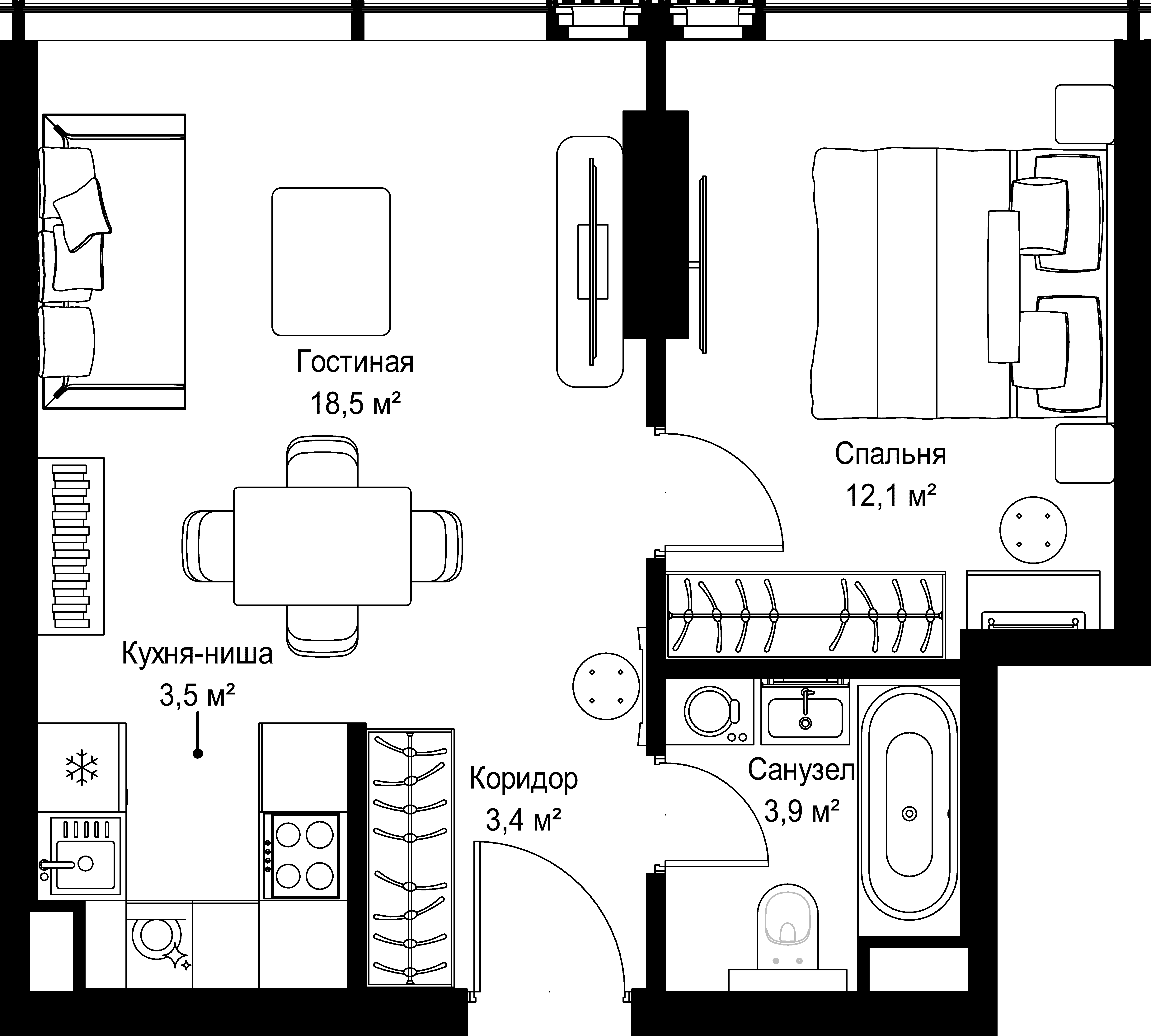 1-комнатная, 41,4 м² — 42 916 068 ₽
