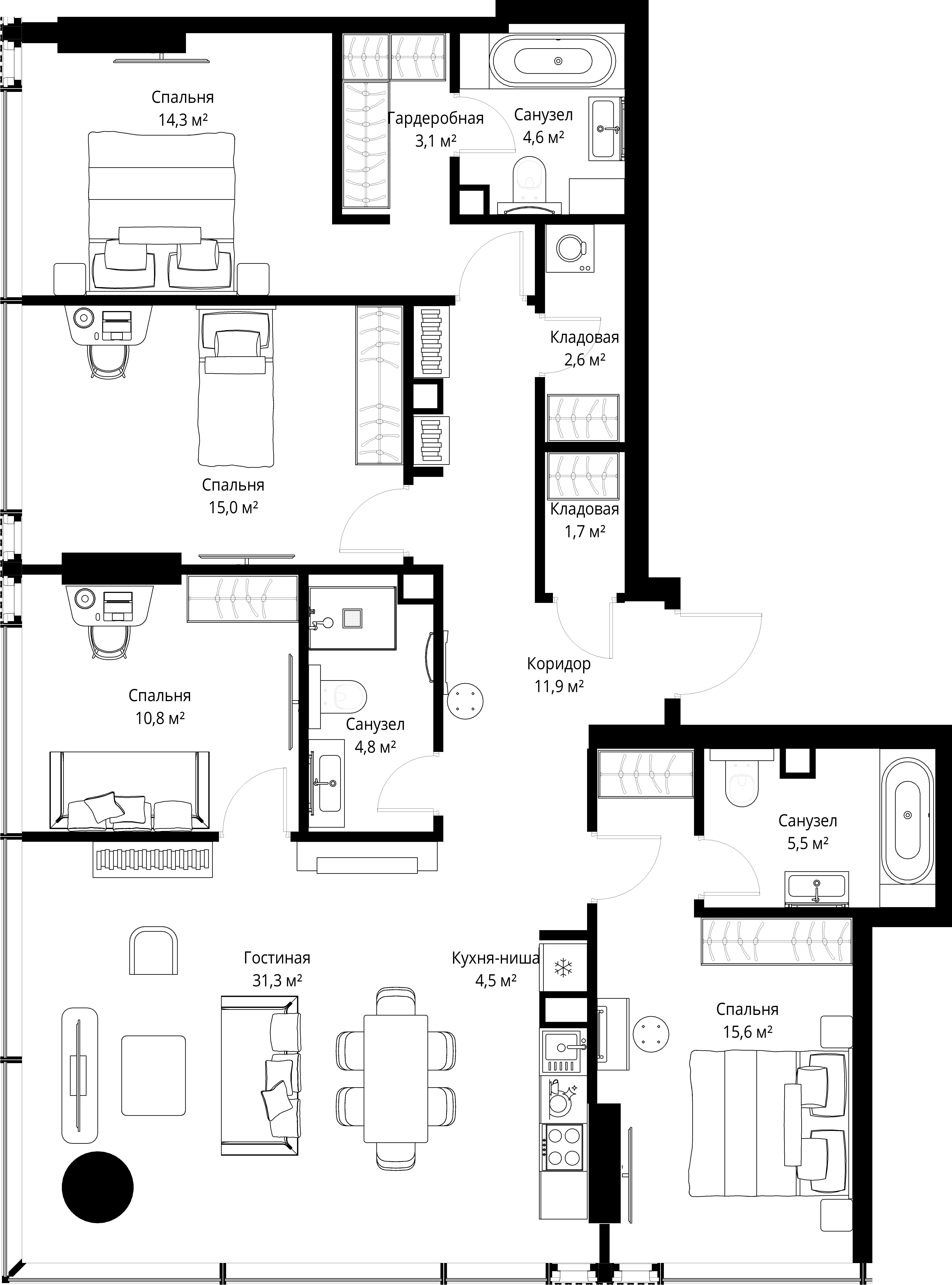 4-комнатная, 125,7 м² — 121 784 445 ₽