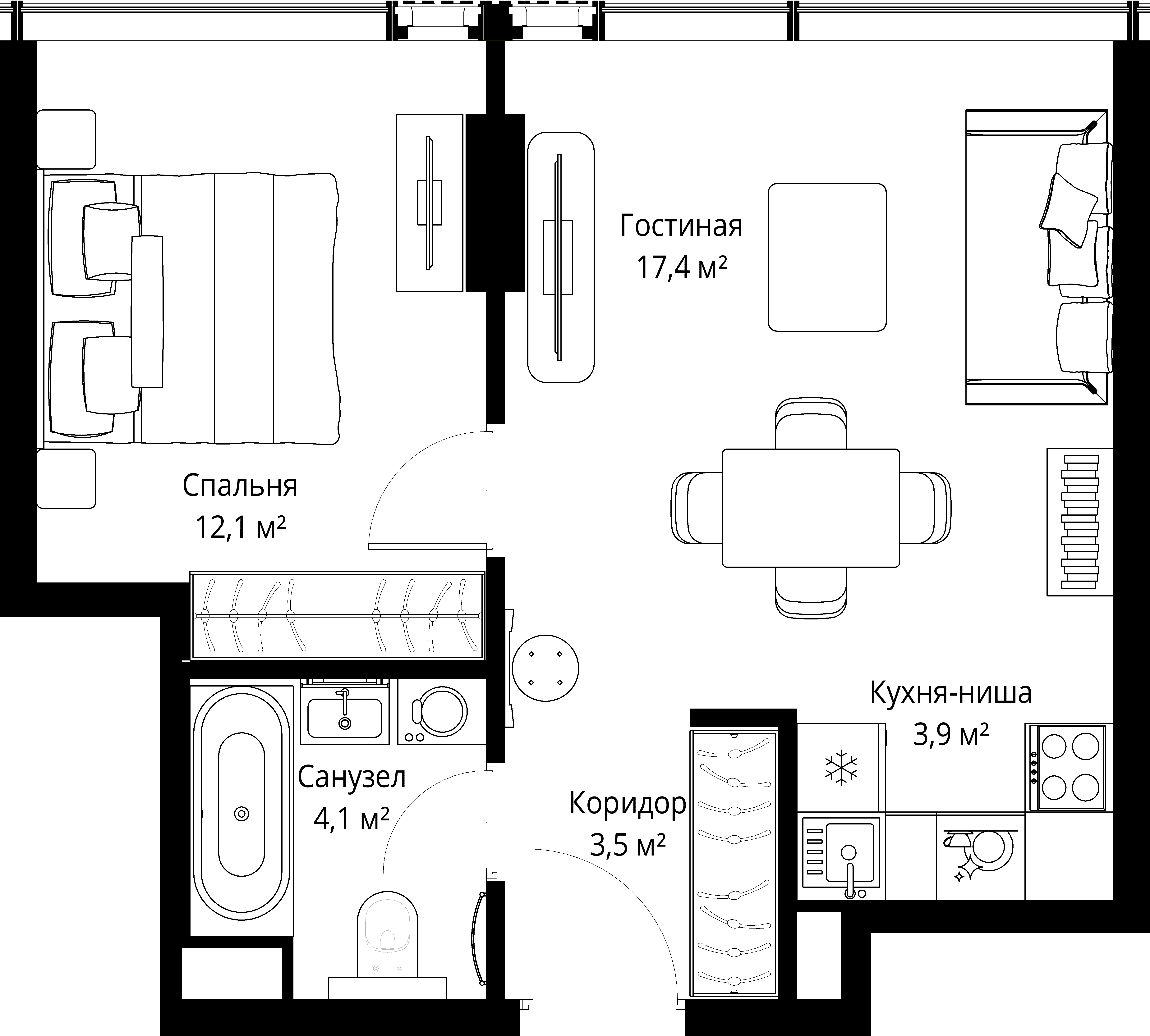 1-комнатная, 41 м² — 44 597 340 ₽