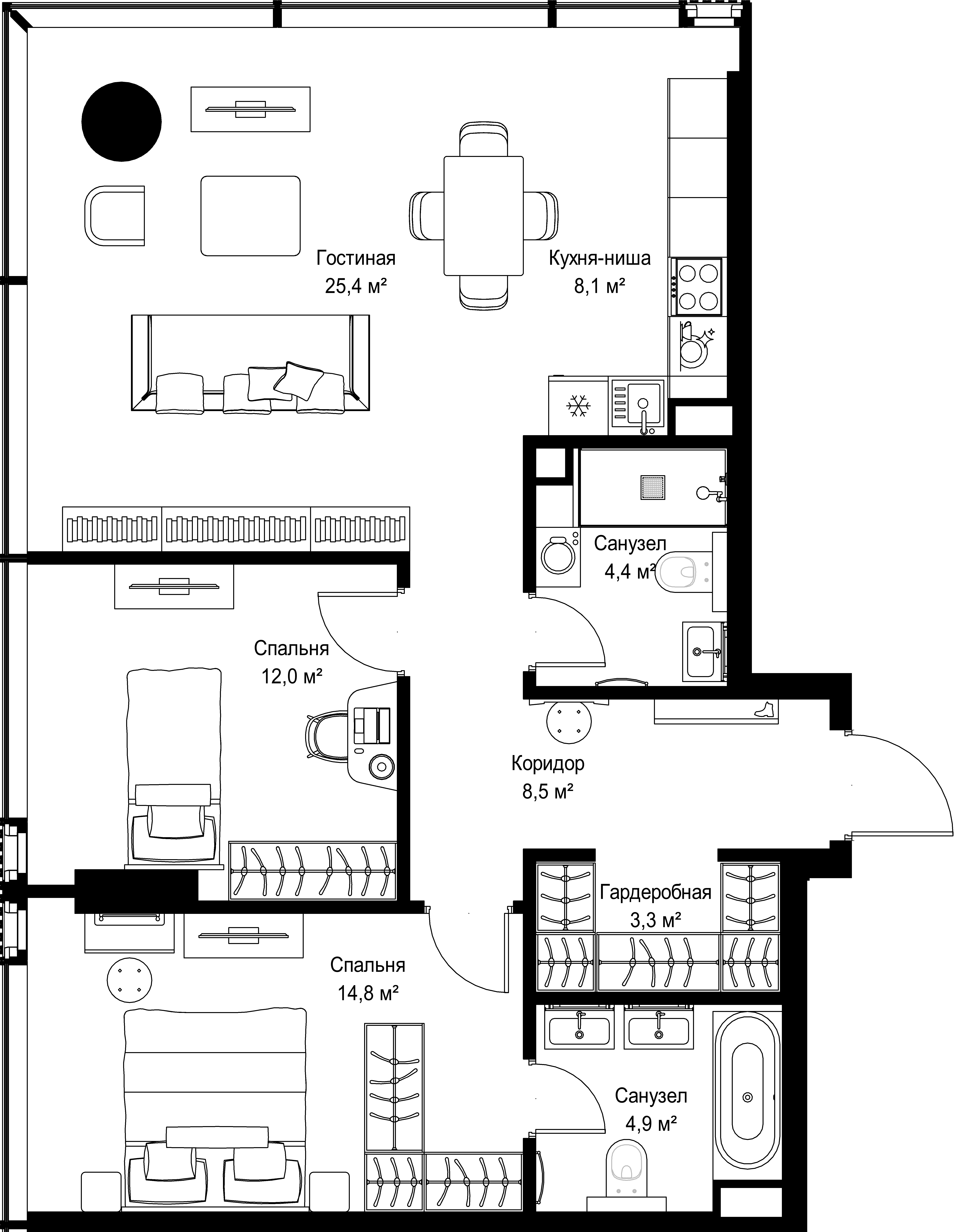 2-комнатная, 81,4 м² — 73 091 502 ₽