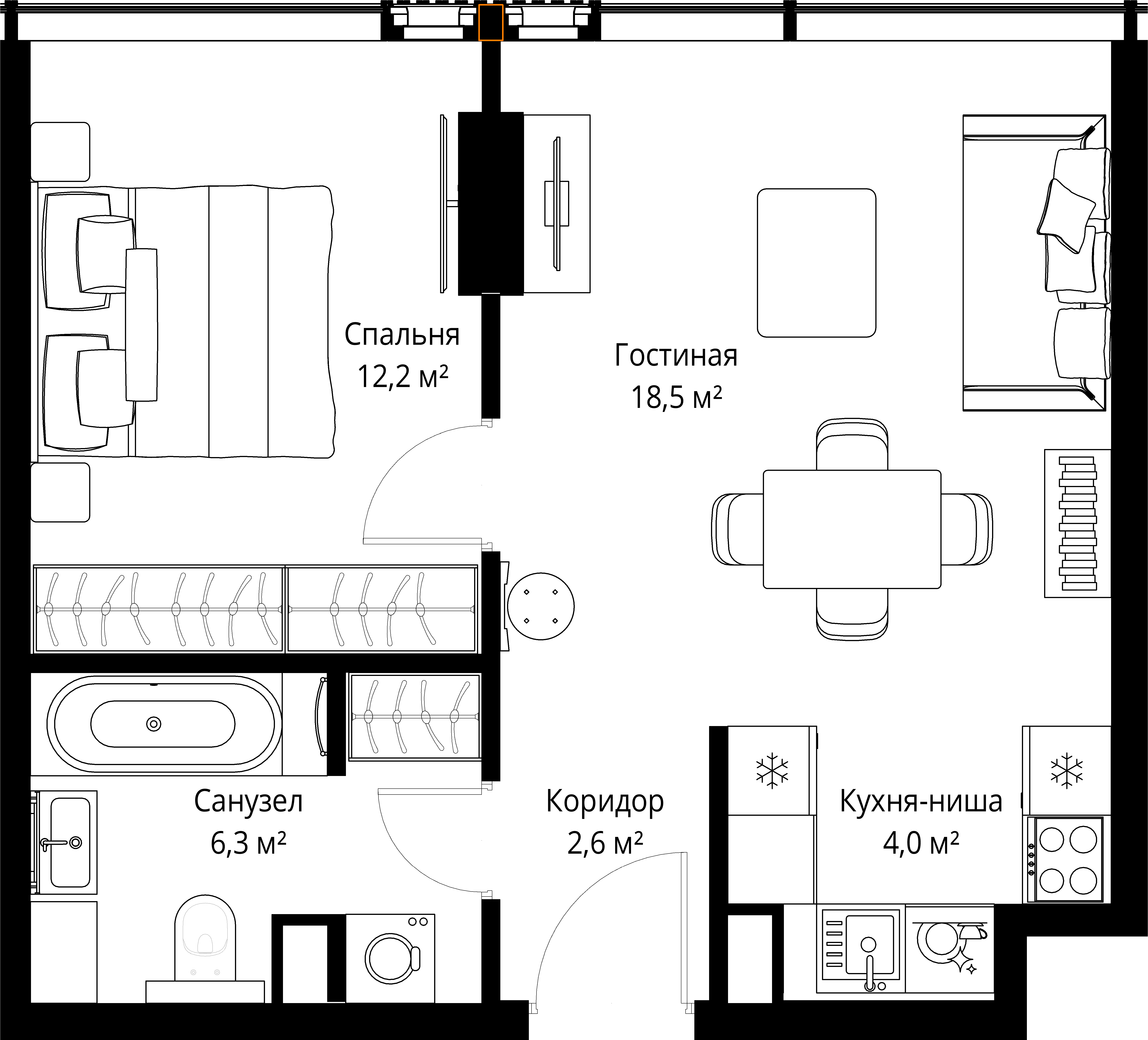1-комнатная, 43,6 м² — 45 027 900 ₽