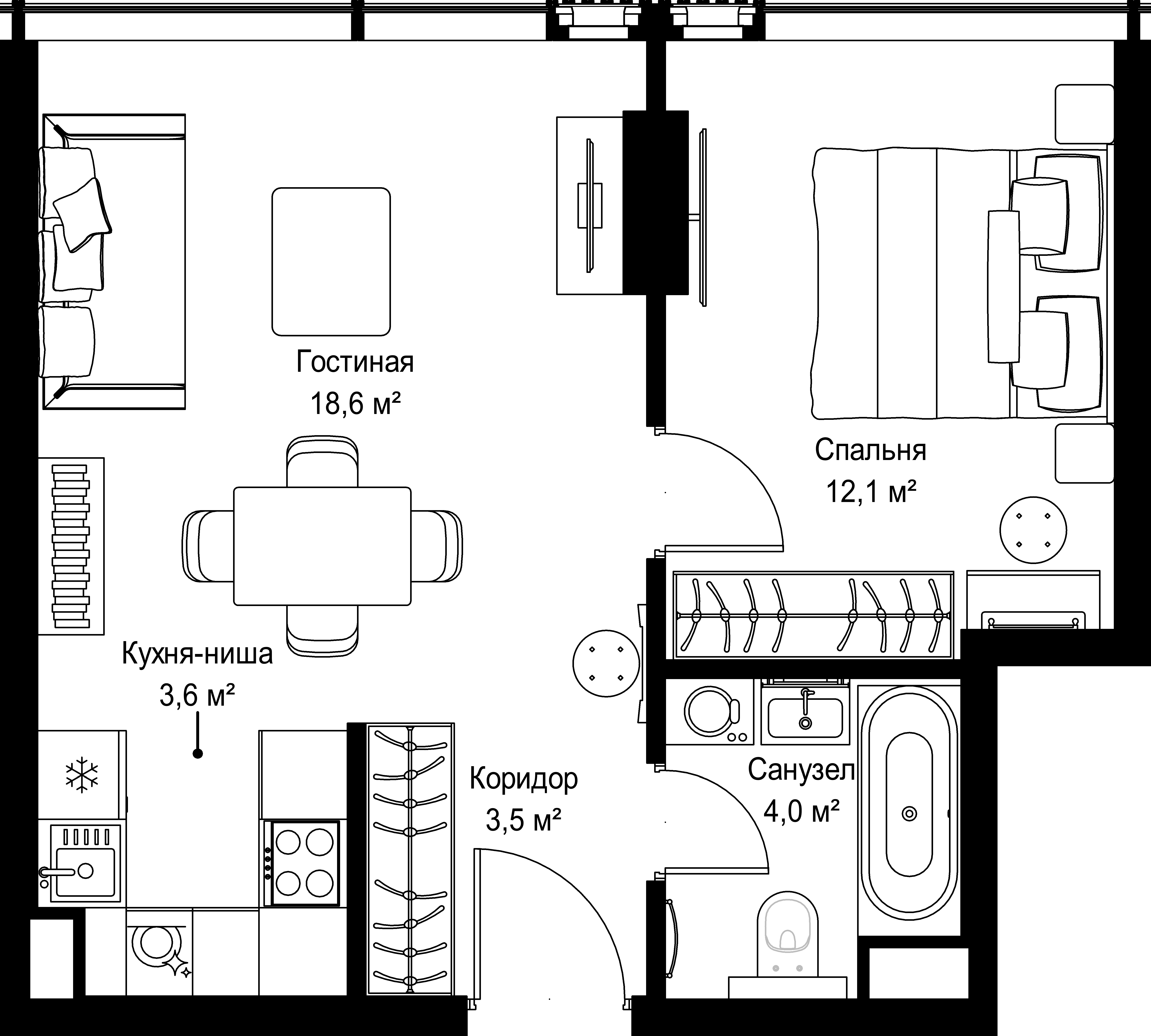 1-комнатная, 41,8 м² — 44 715 132 ₽