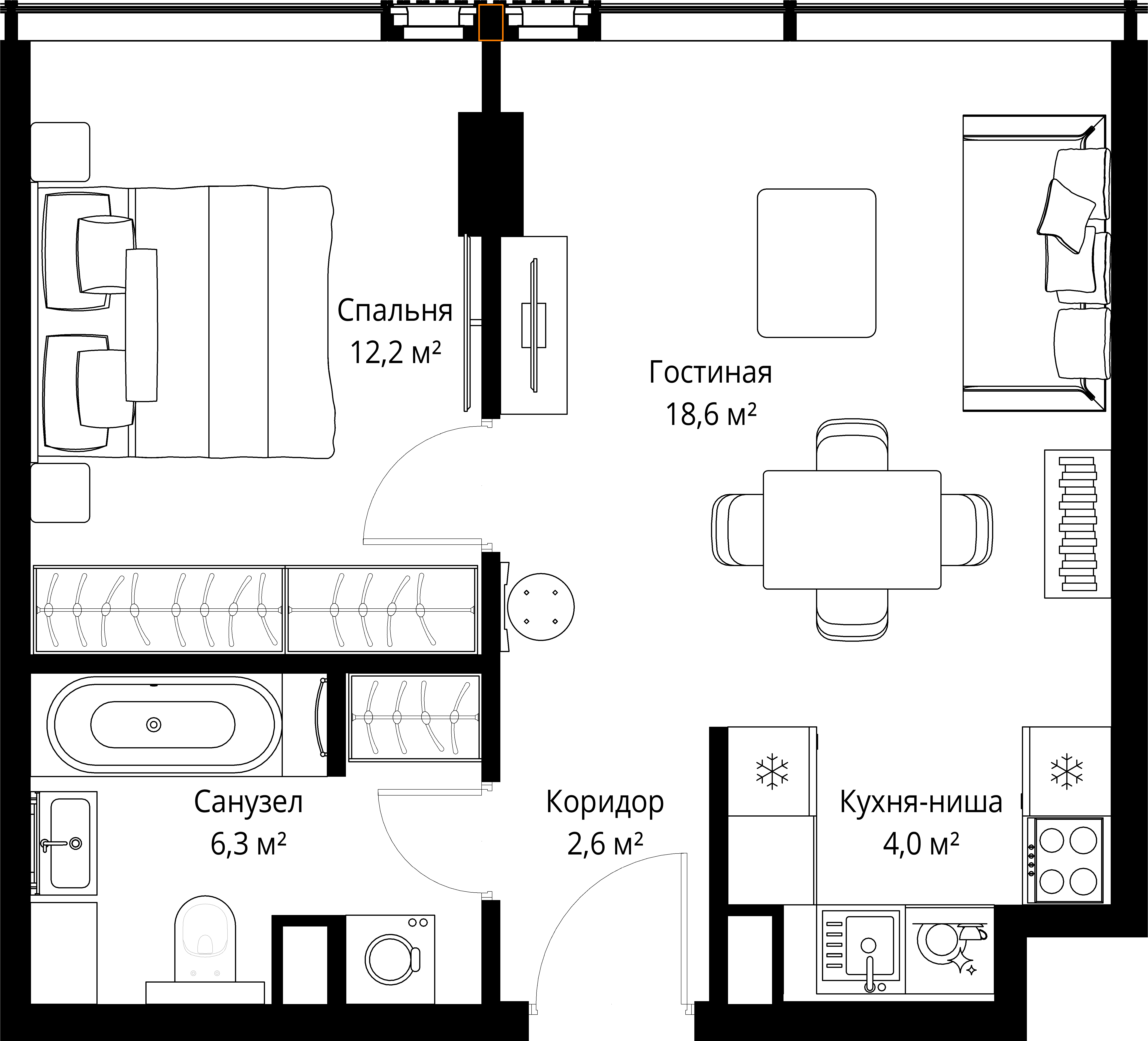 1-комнатная, 43,7 м² — 45 418 284 ₽