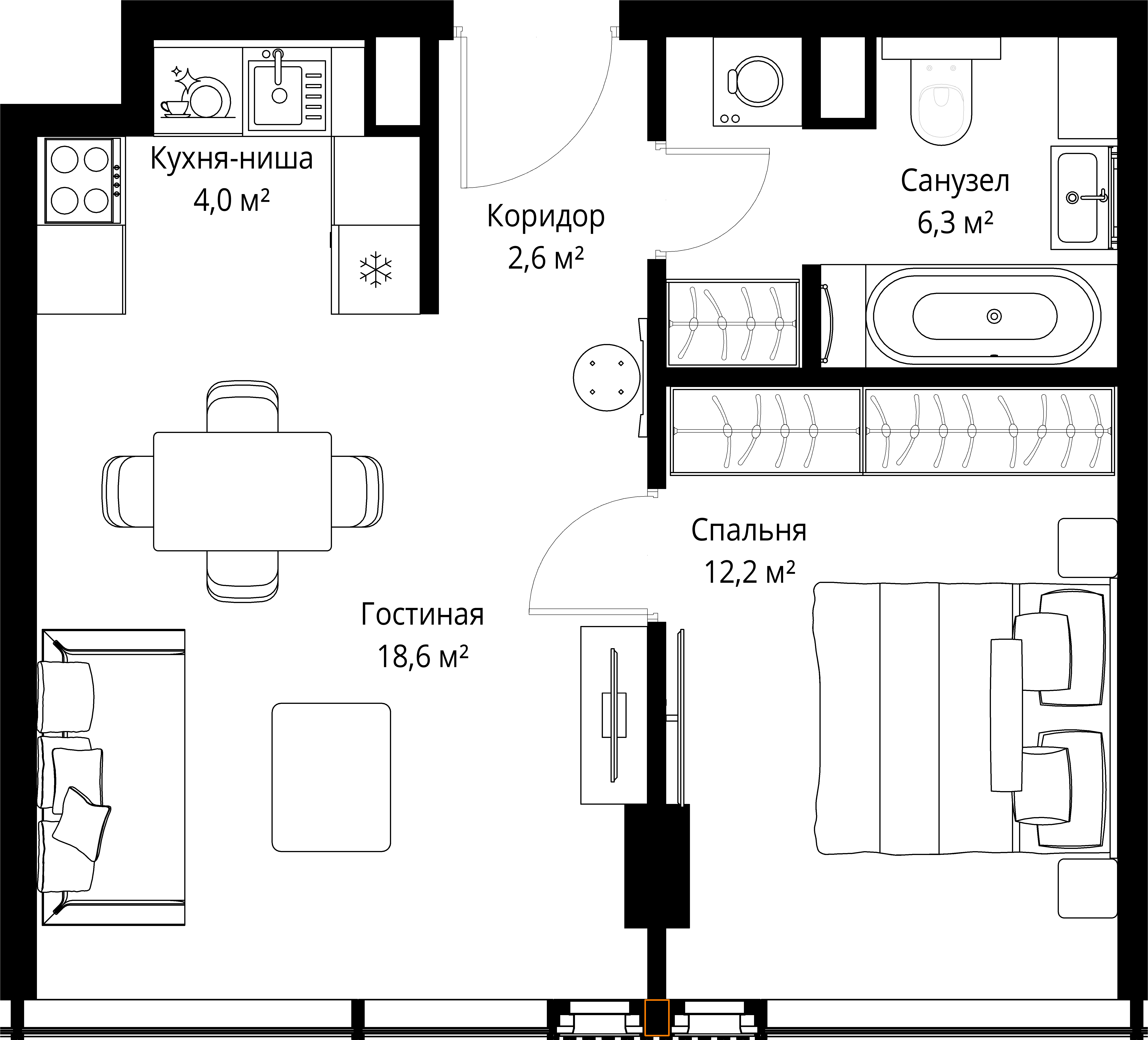 1-комнатная, 43,7 м² — 54 153 477 ₽