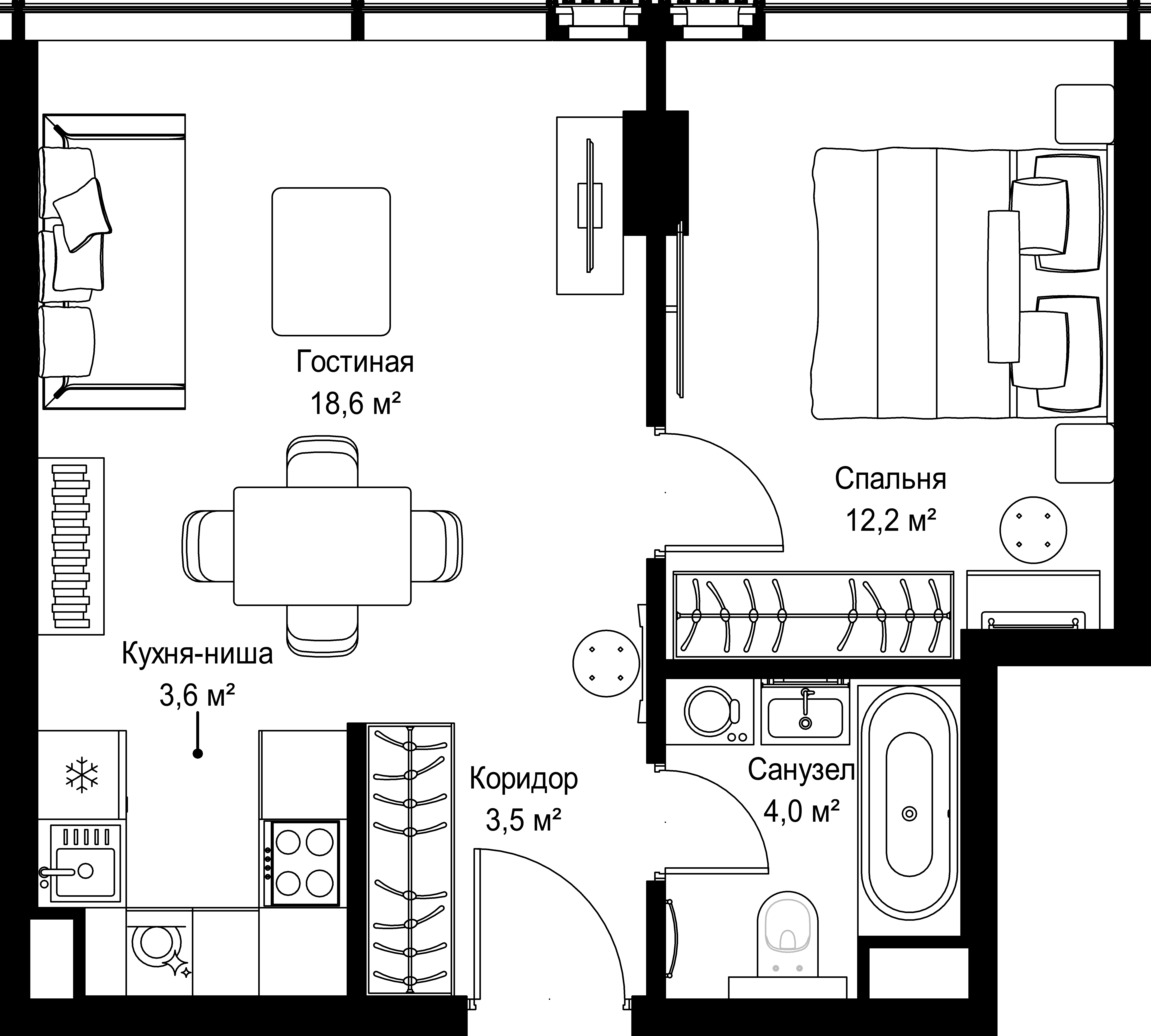 1-комнатная, 41,9 м² — 45 225 603 ₽
