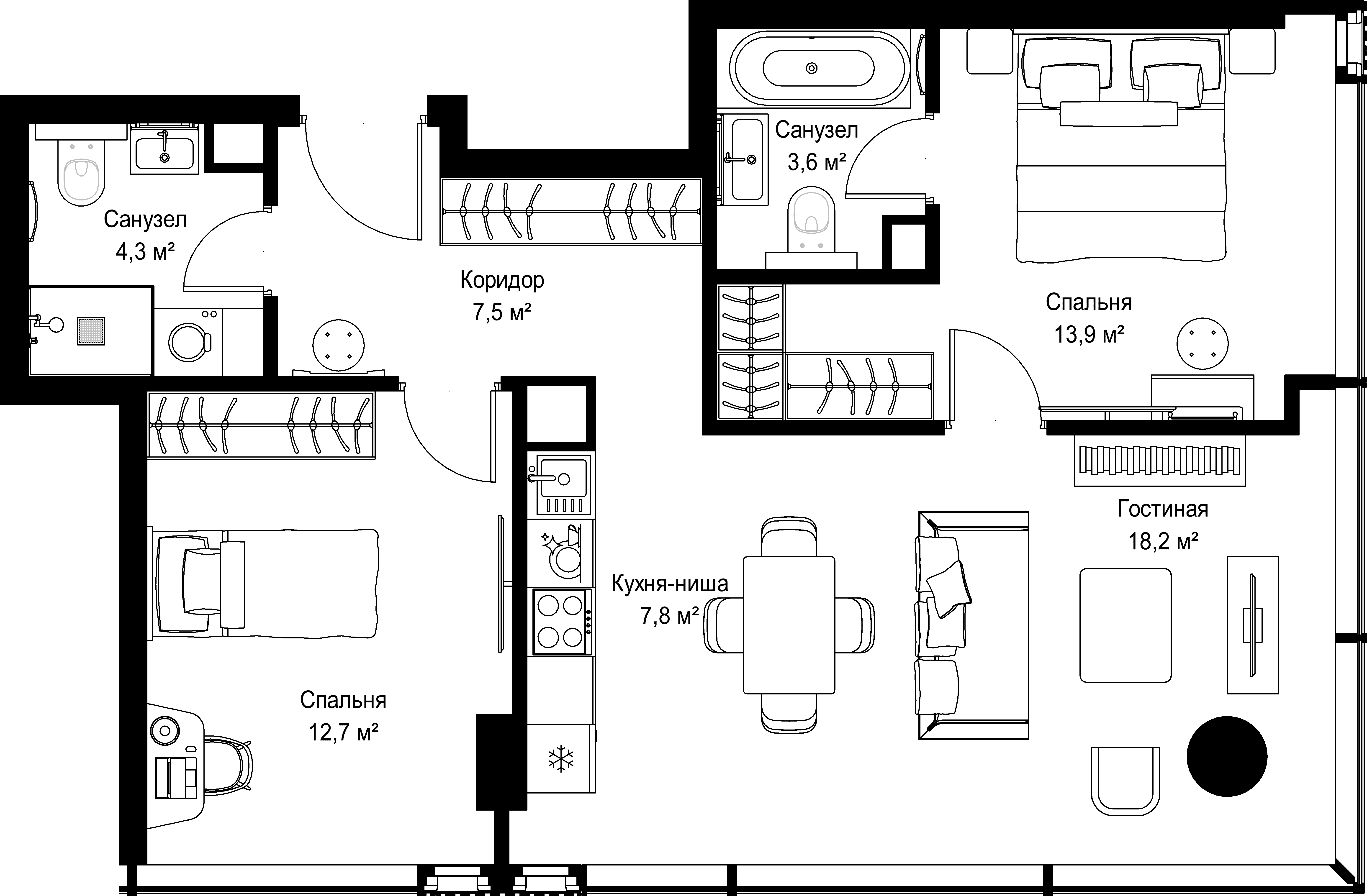 2-комнатная, 68 м² — 75 331 080 ₽