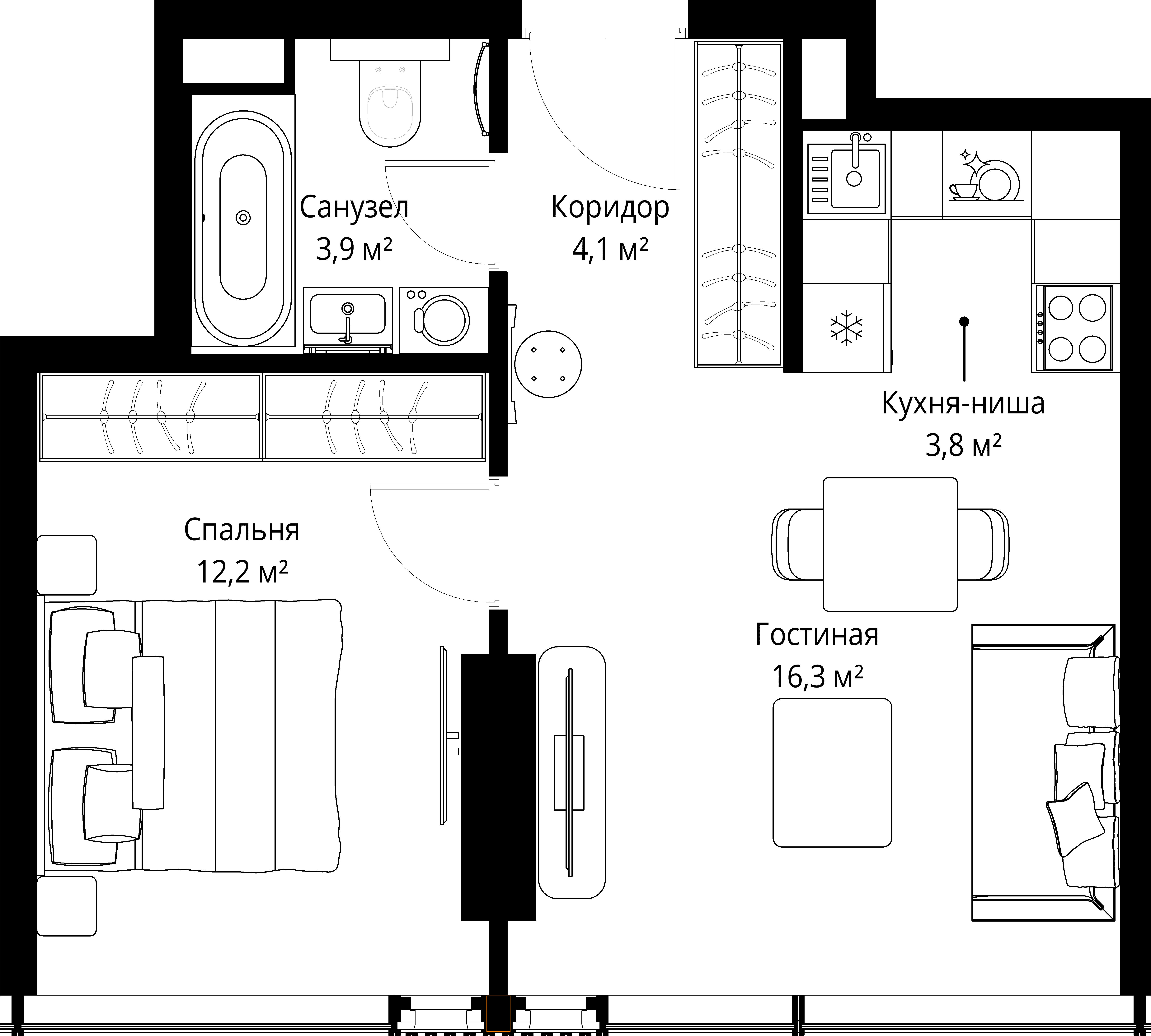 1-комнатная, 40,3 м² — 39 200 616 ₽
