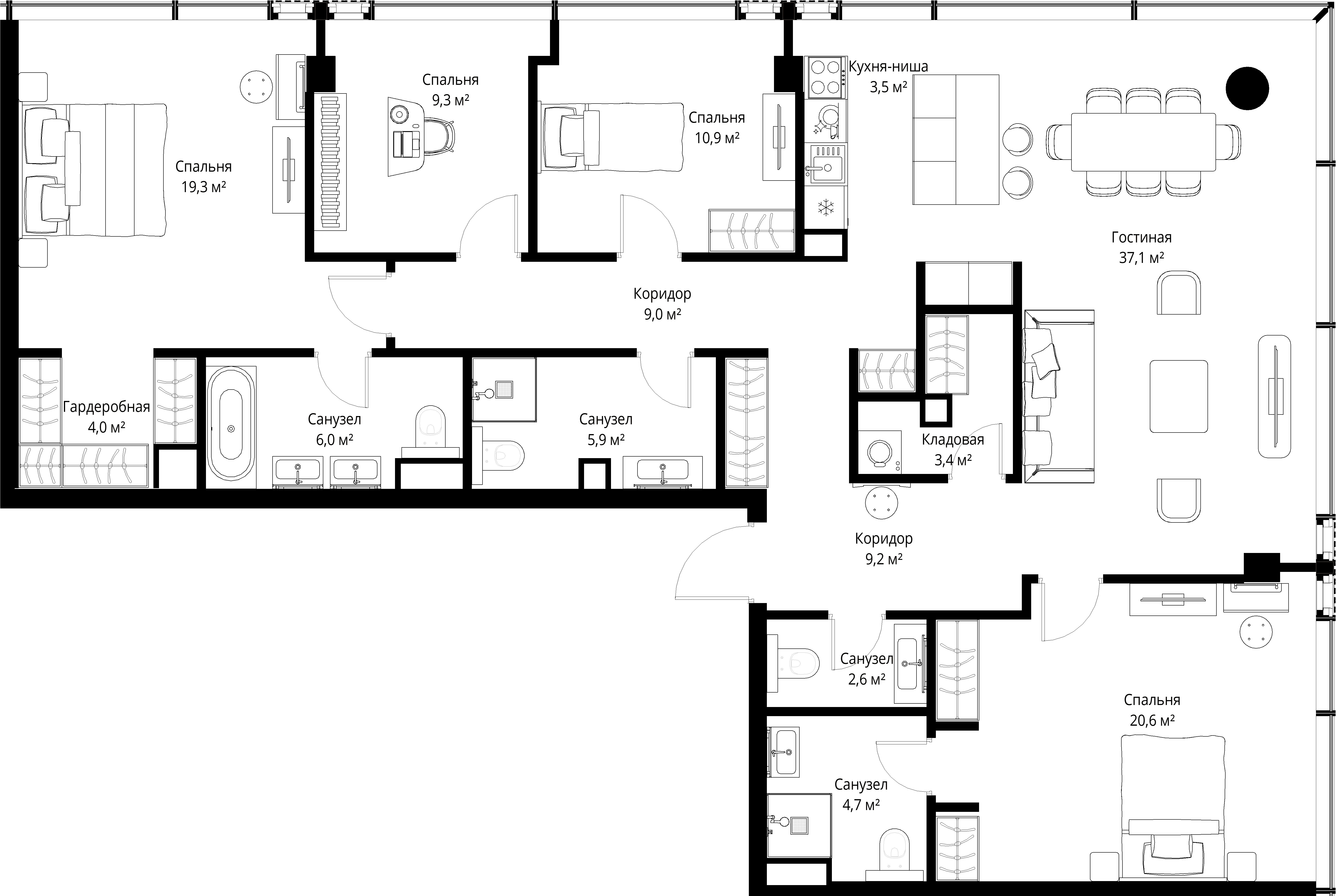 4-комнатная, 145,5 м² — 214 001 982 ₽