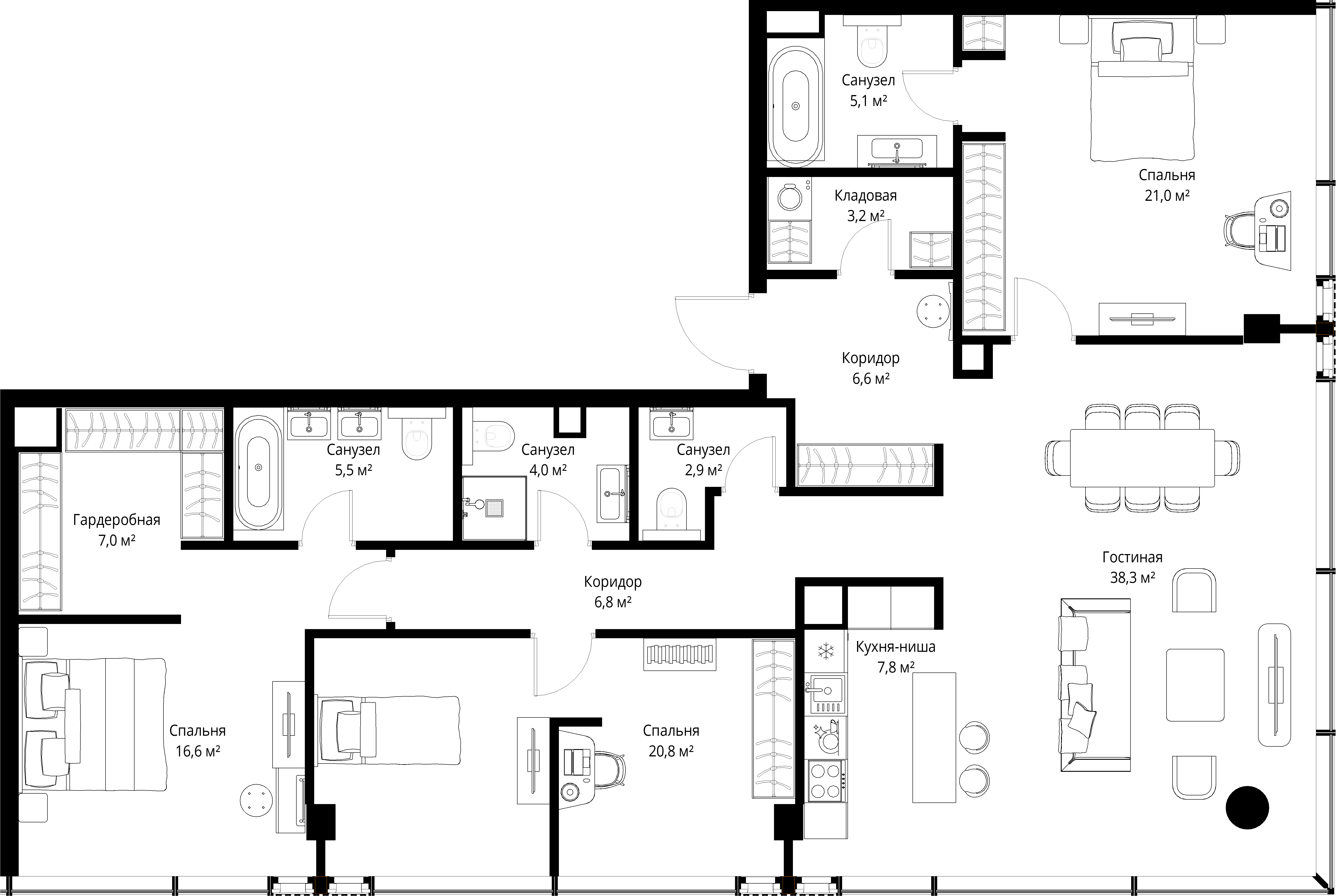 4-комнатная, 145,6 м² — 254 562 380 ₽