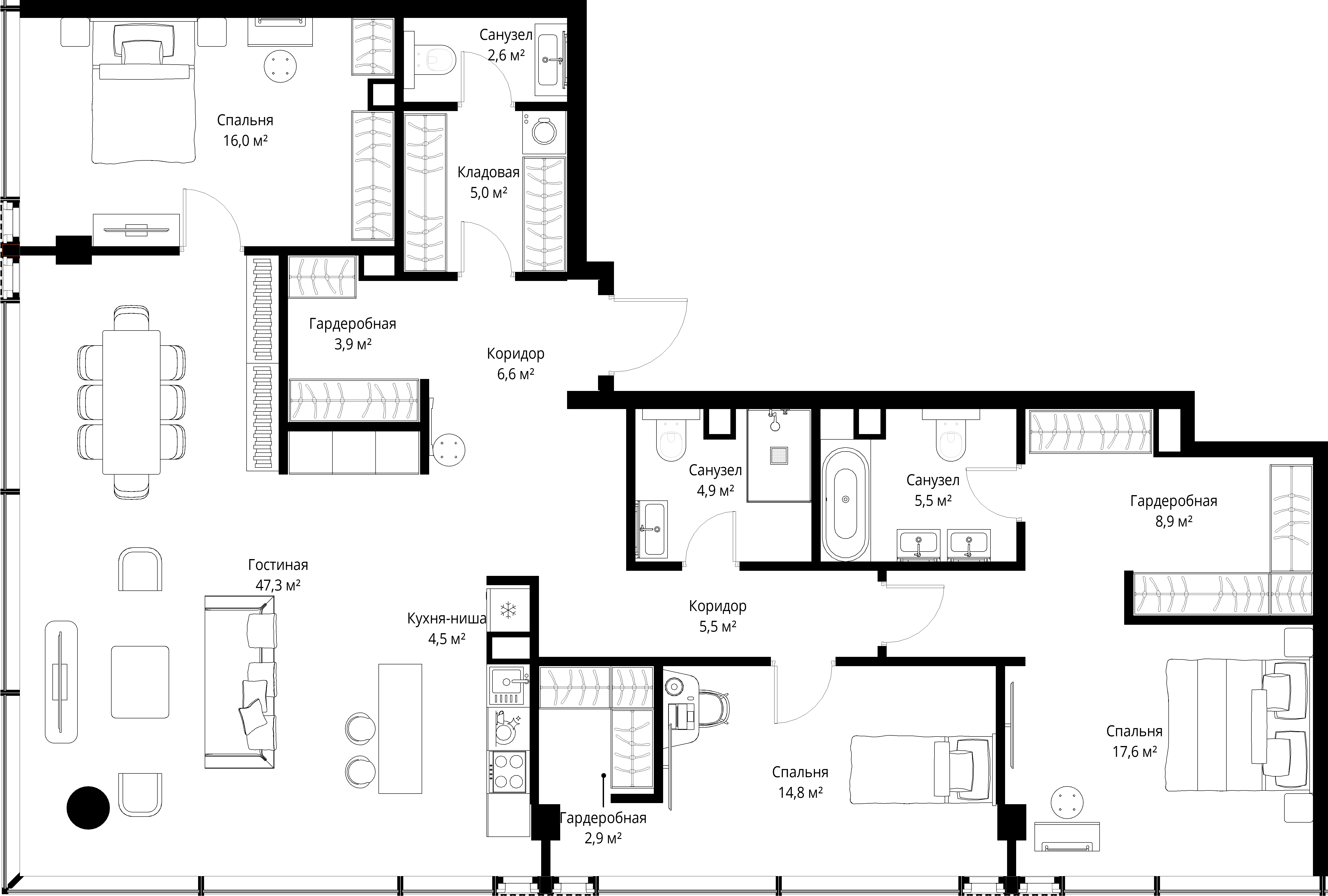 3-комнатная, 146 м² — 232 306 440 ₽