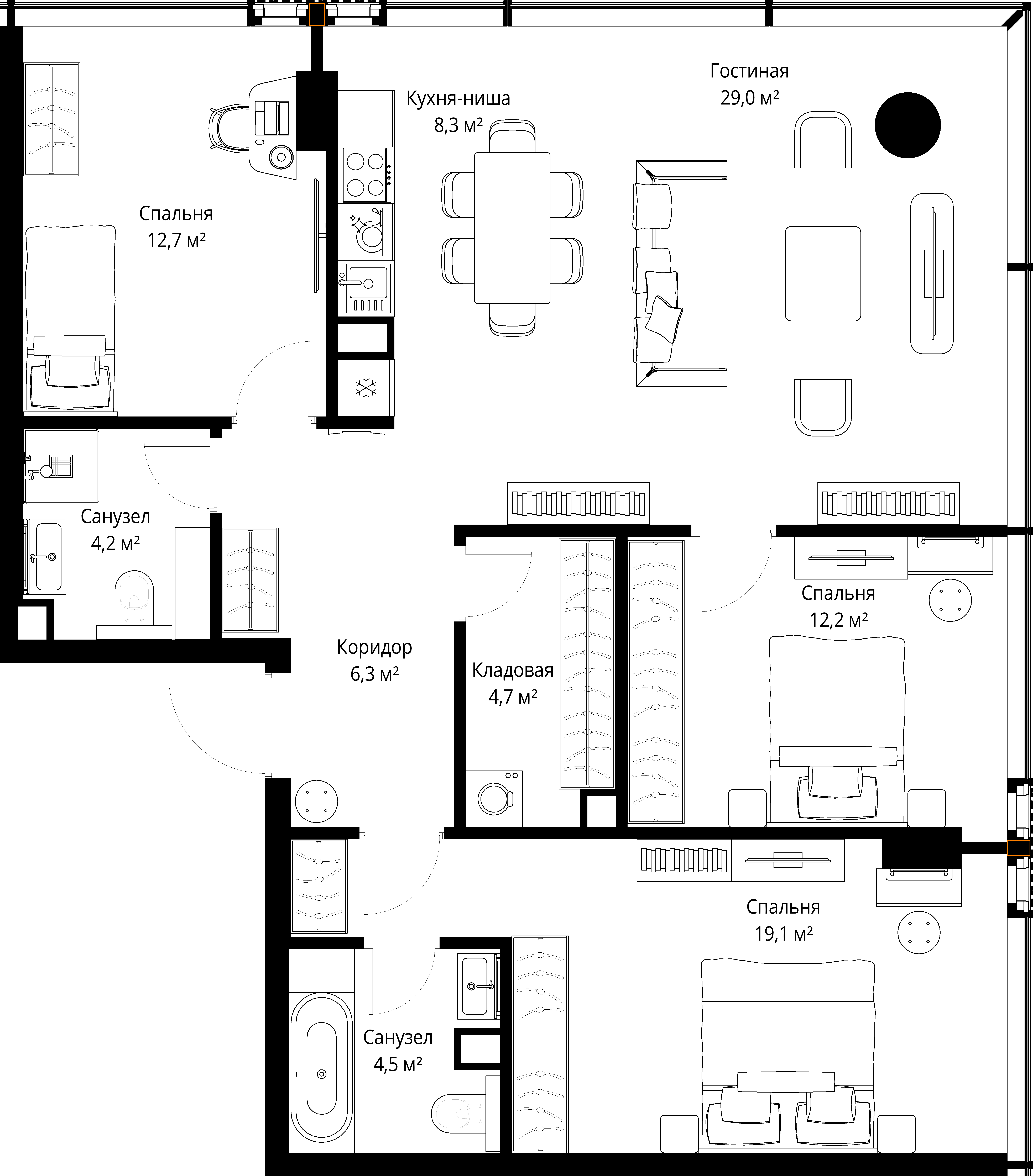 3-комнатная, 101 м² — 90 354 600 ₽