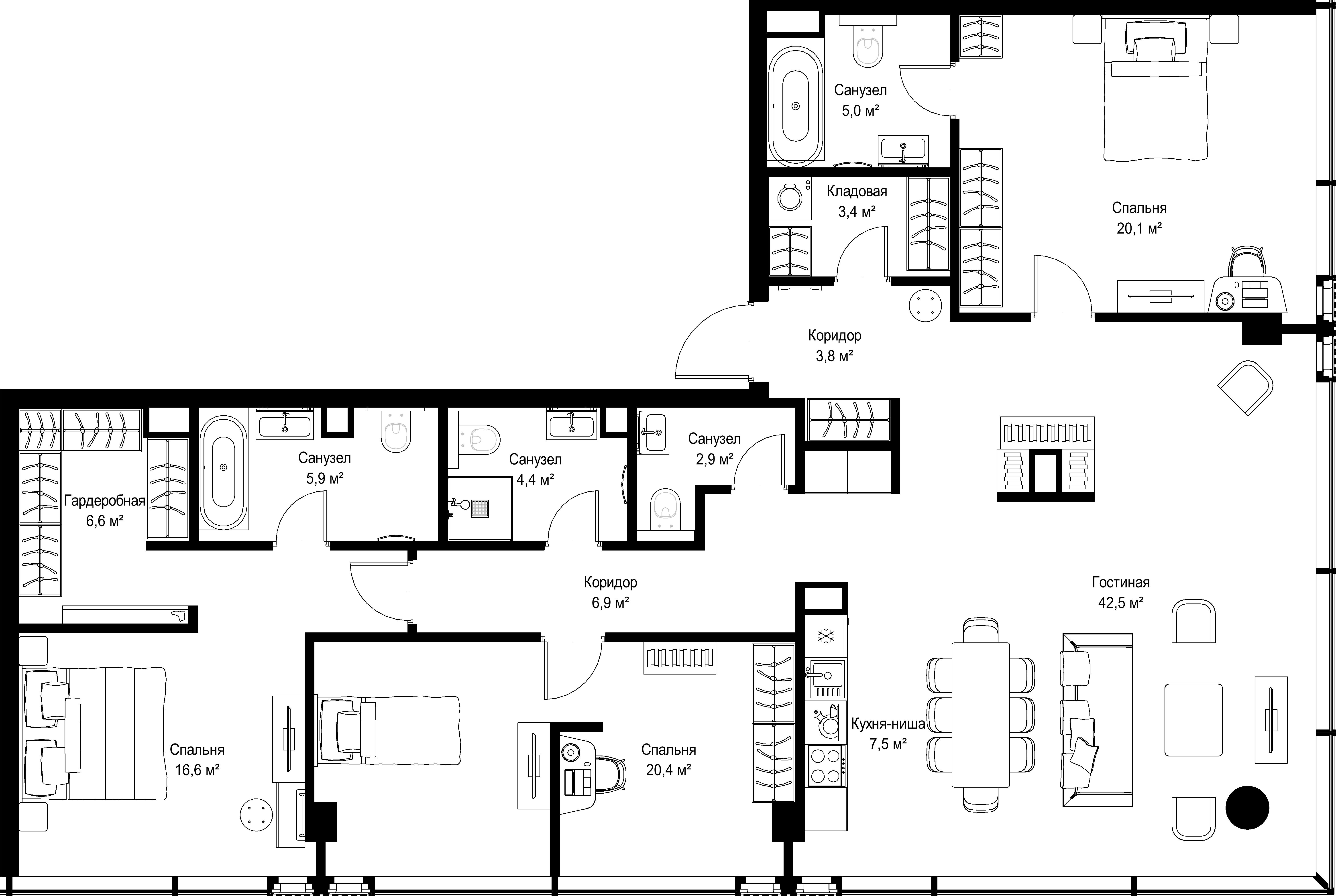 3-комнатная, 146 м² — 213 394 184 ₽