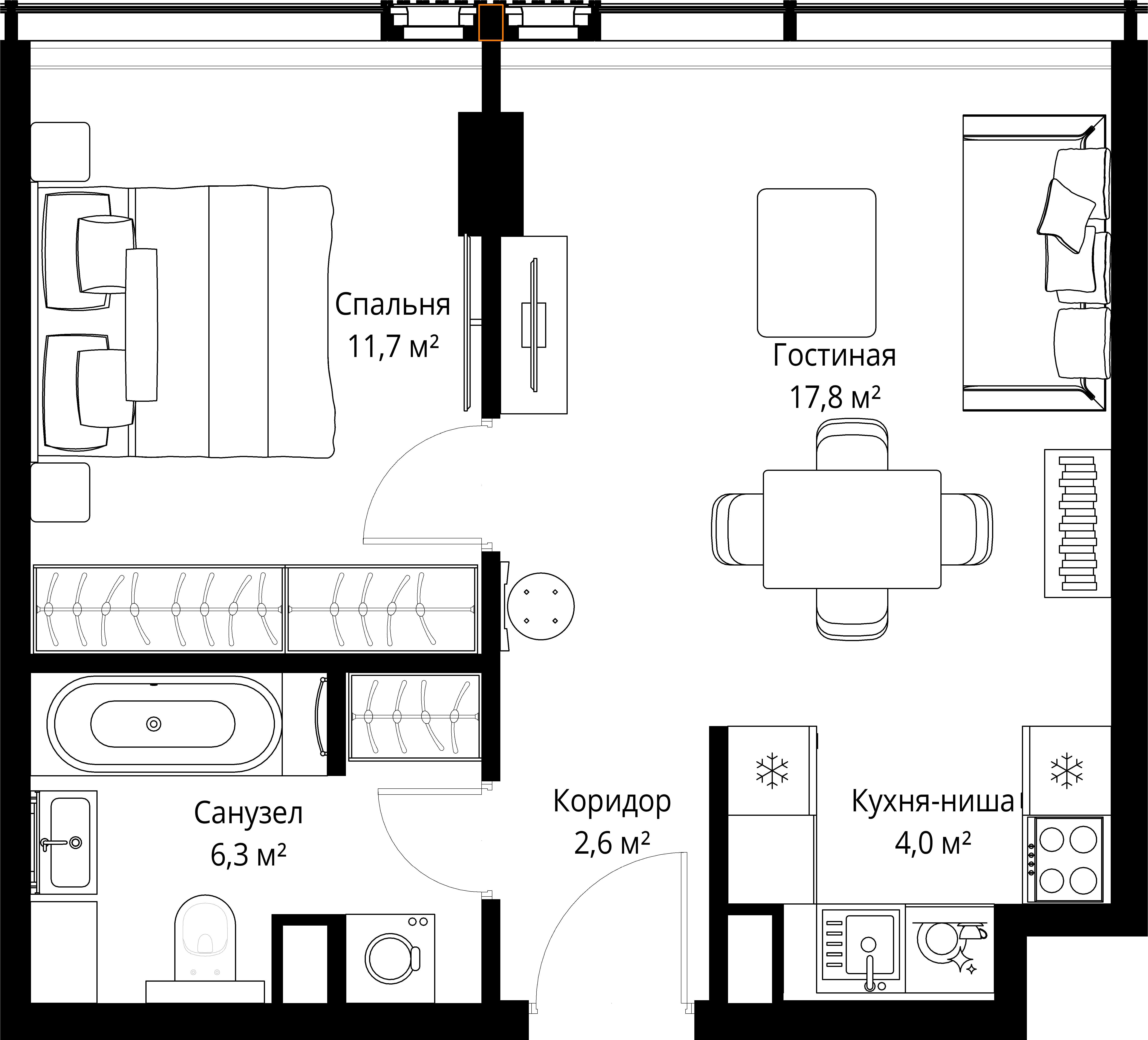 1-комнатная, 42,4 м² — 45 055 512 ₽