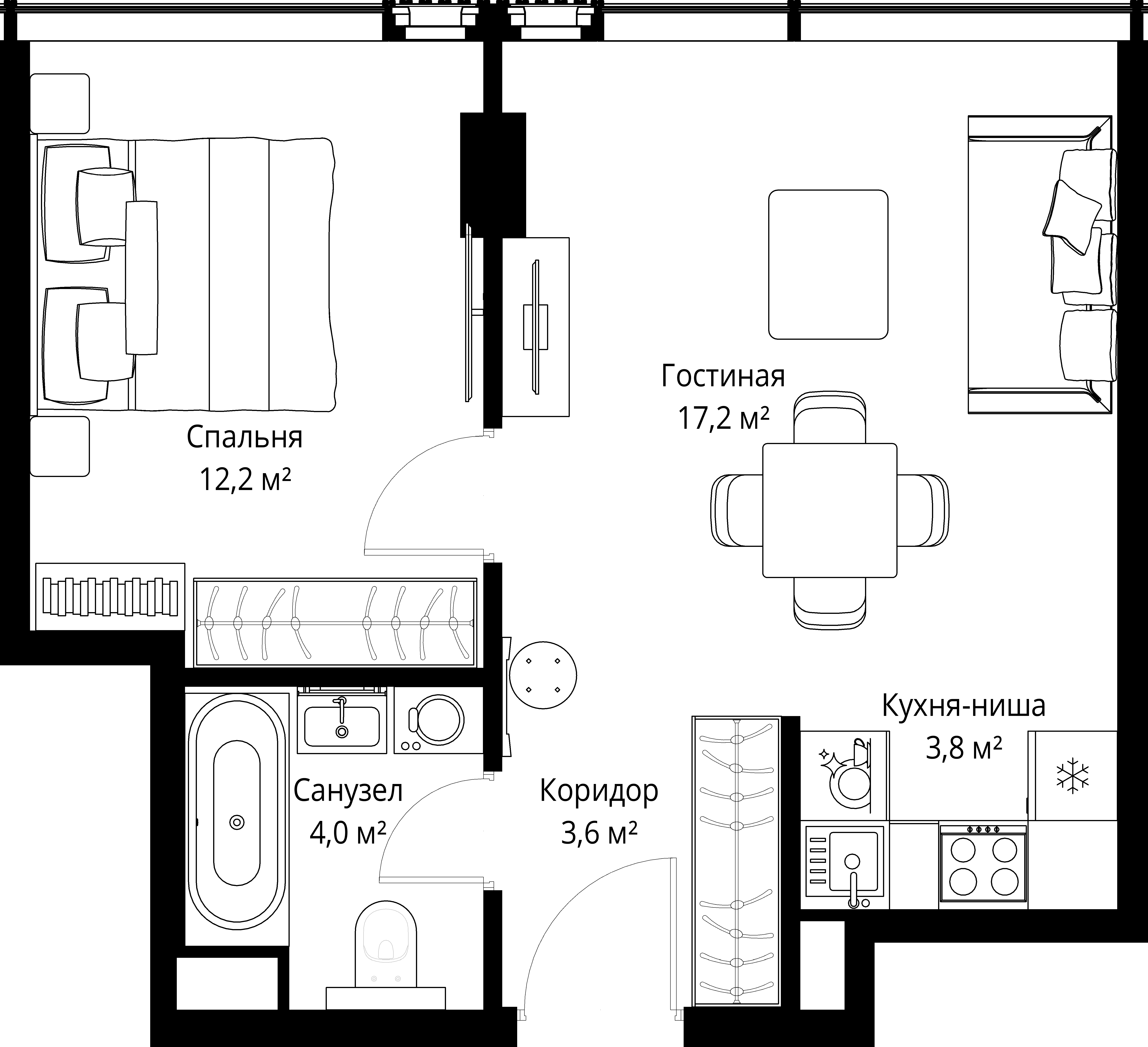 1-комнатная, 40,8 м² — 44 354 088 ₽