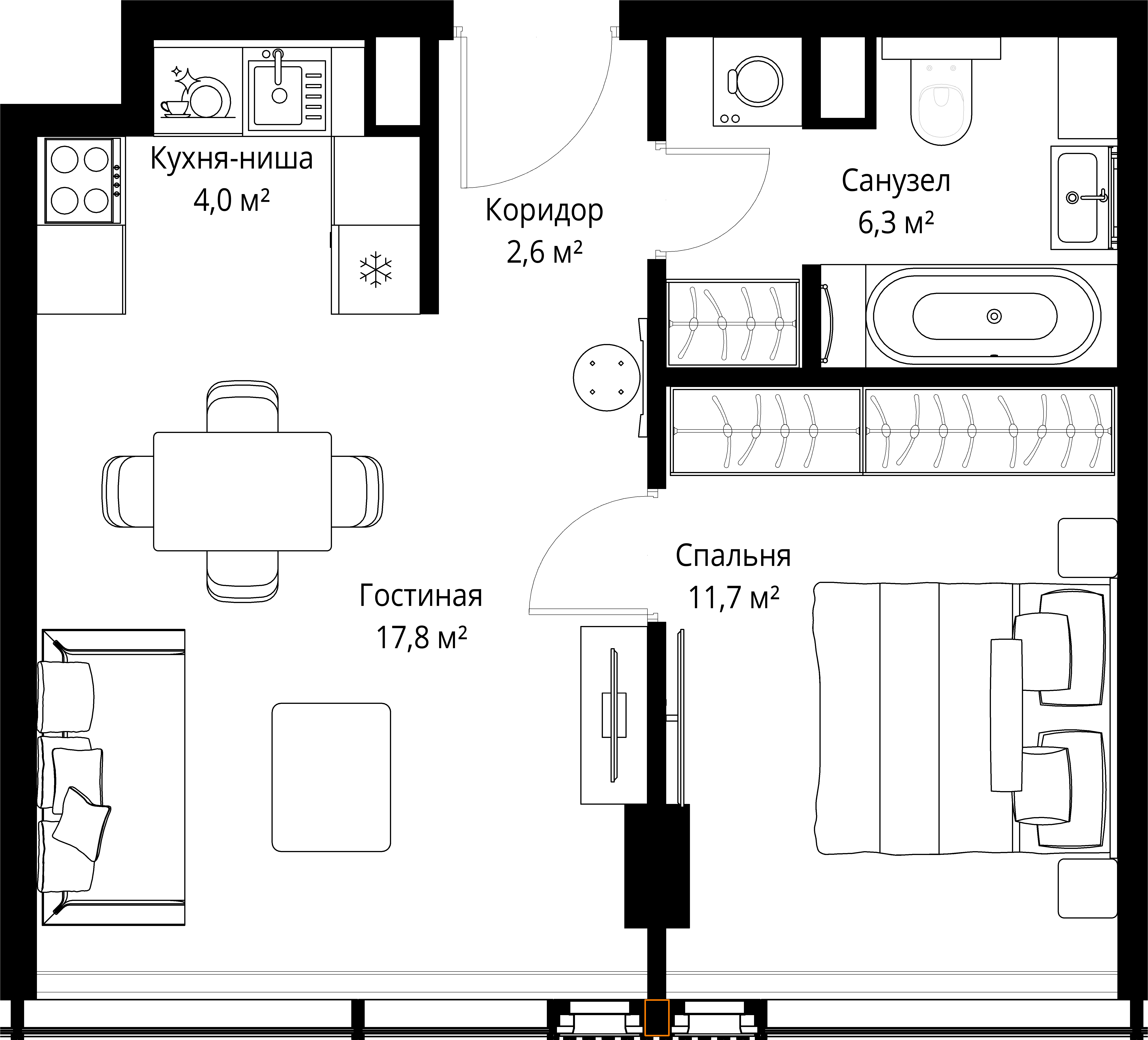1-комнатная, 42,4 м² — 52 939 368 ₽