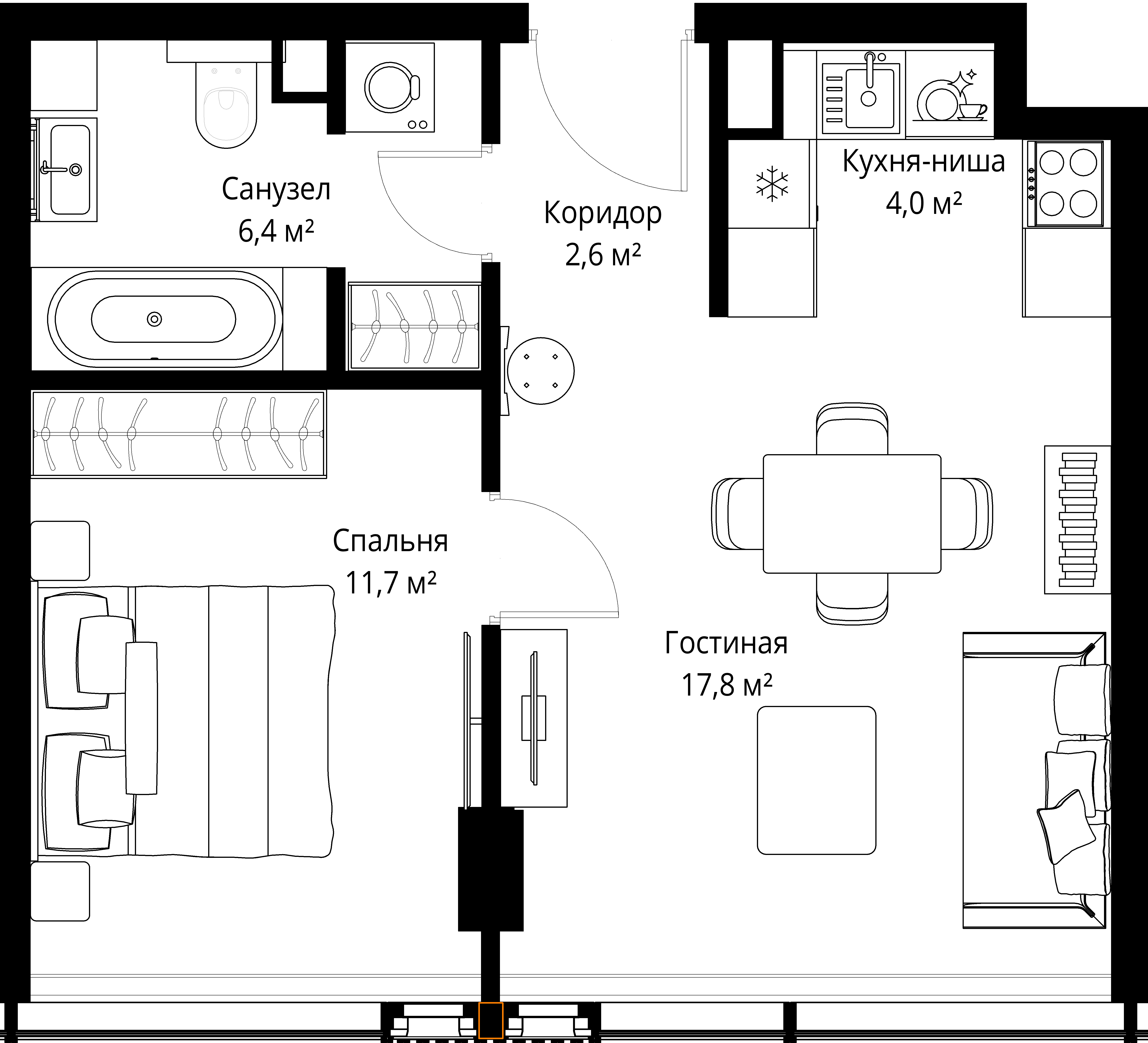 1-комнатная, 42,5 м² — 53 041 275 ₽