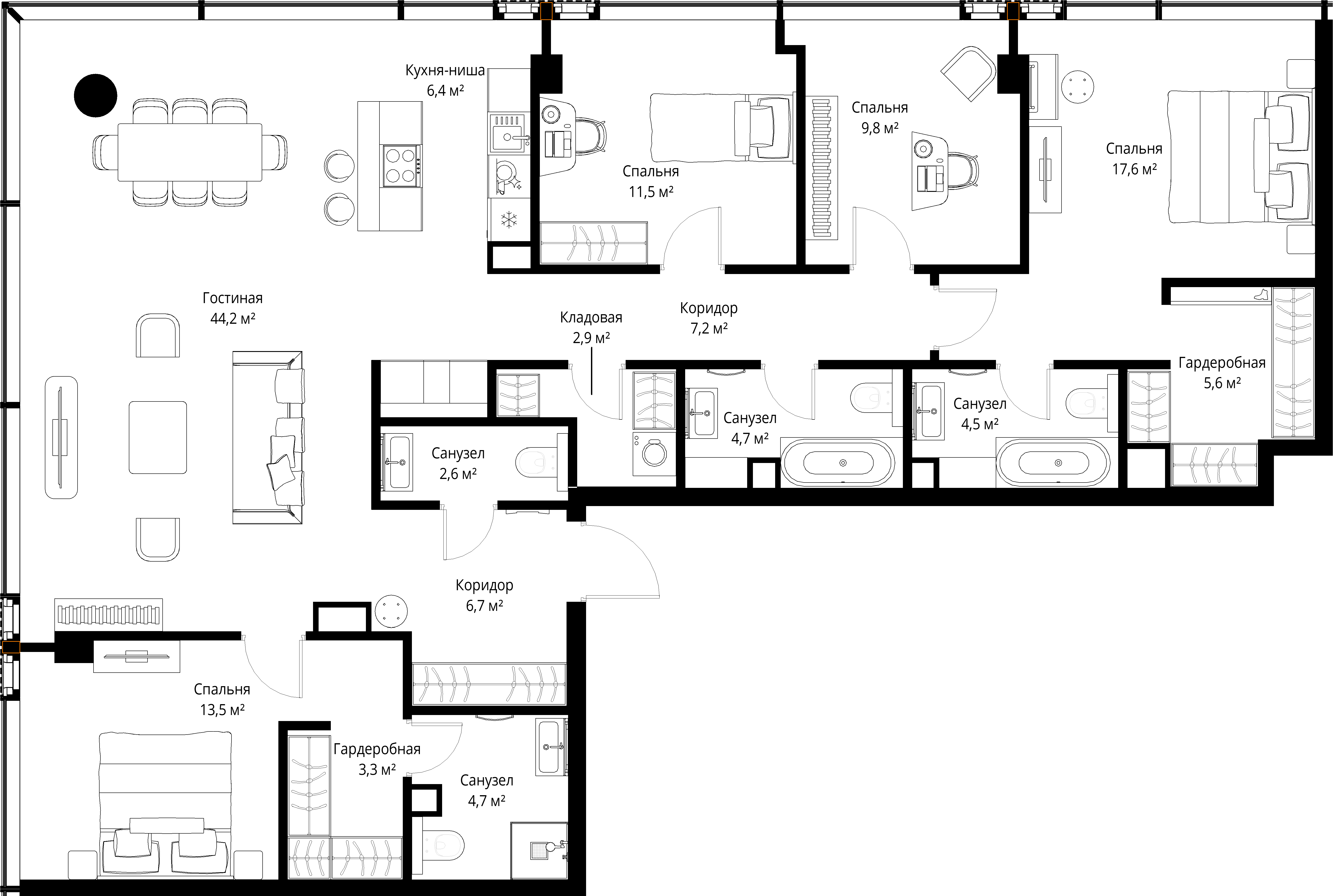 4-комнатная, 145,2 м² — 213 560 740 ₽