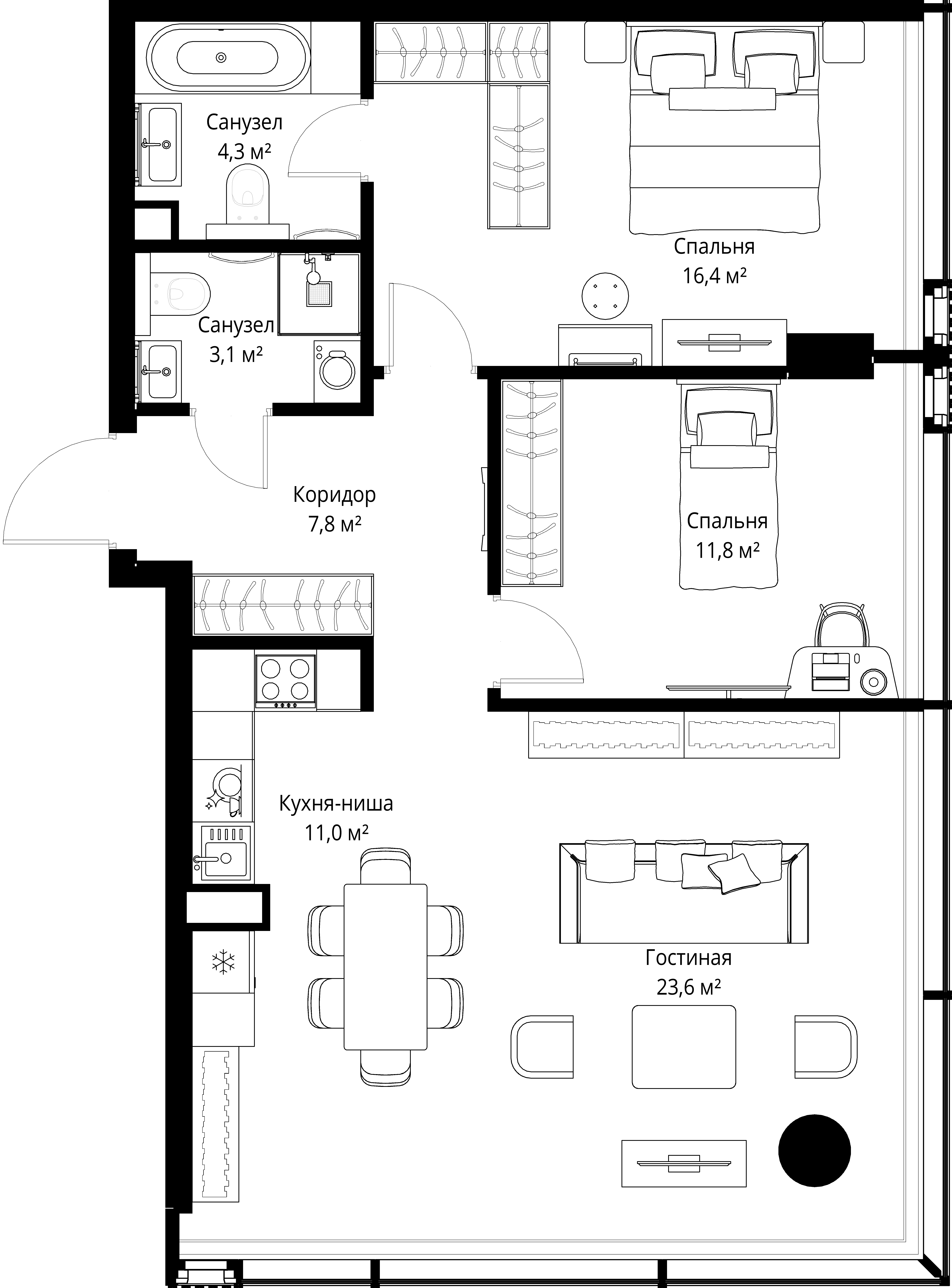 2-комнатная, 78 м² — 79 691 040 ₽